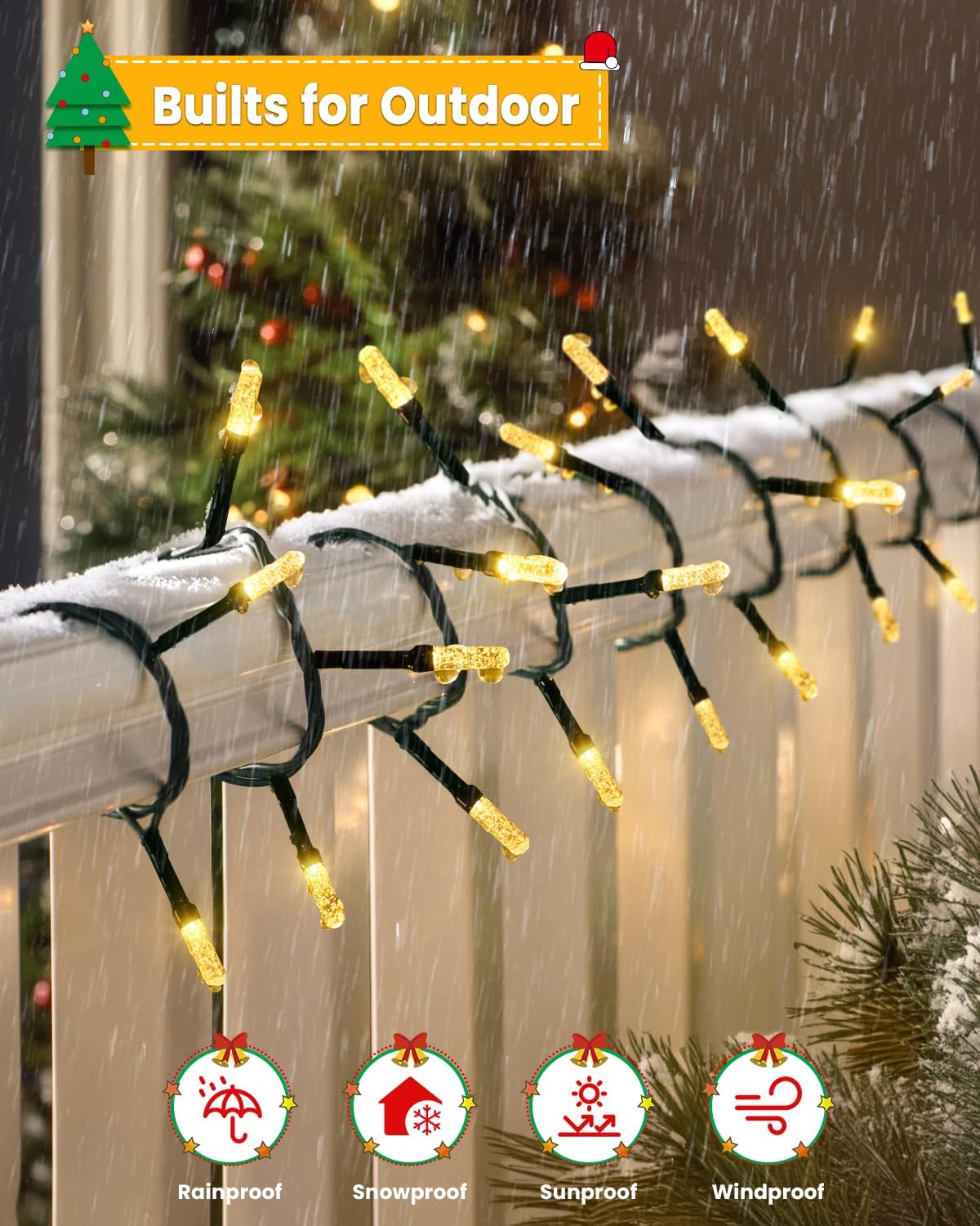 158 FT 480 LED Christmas Tree Lights, String Lights Green Wire with 8 Modes, Timer and Memory, Plug in Outdoor Waterproof Twinkle Lights for Indoor Yard Xmas Holiday, Warm White