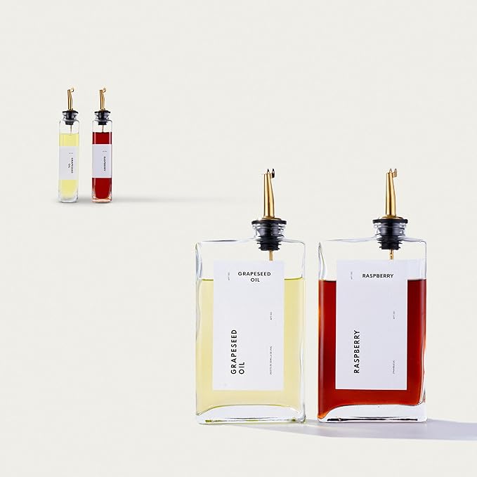 Olive Oil Dispenser for Kitchen, Cooking Oil and Vinegar Dispenser Set, Olive Oil Bottle, Soy sauce dispenser, coffee syrup bottles - 2 pcs, Silver