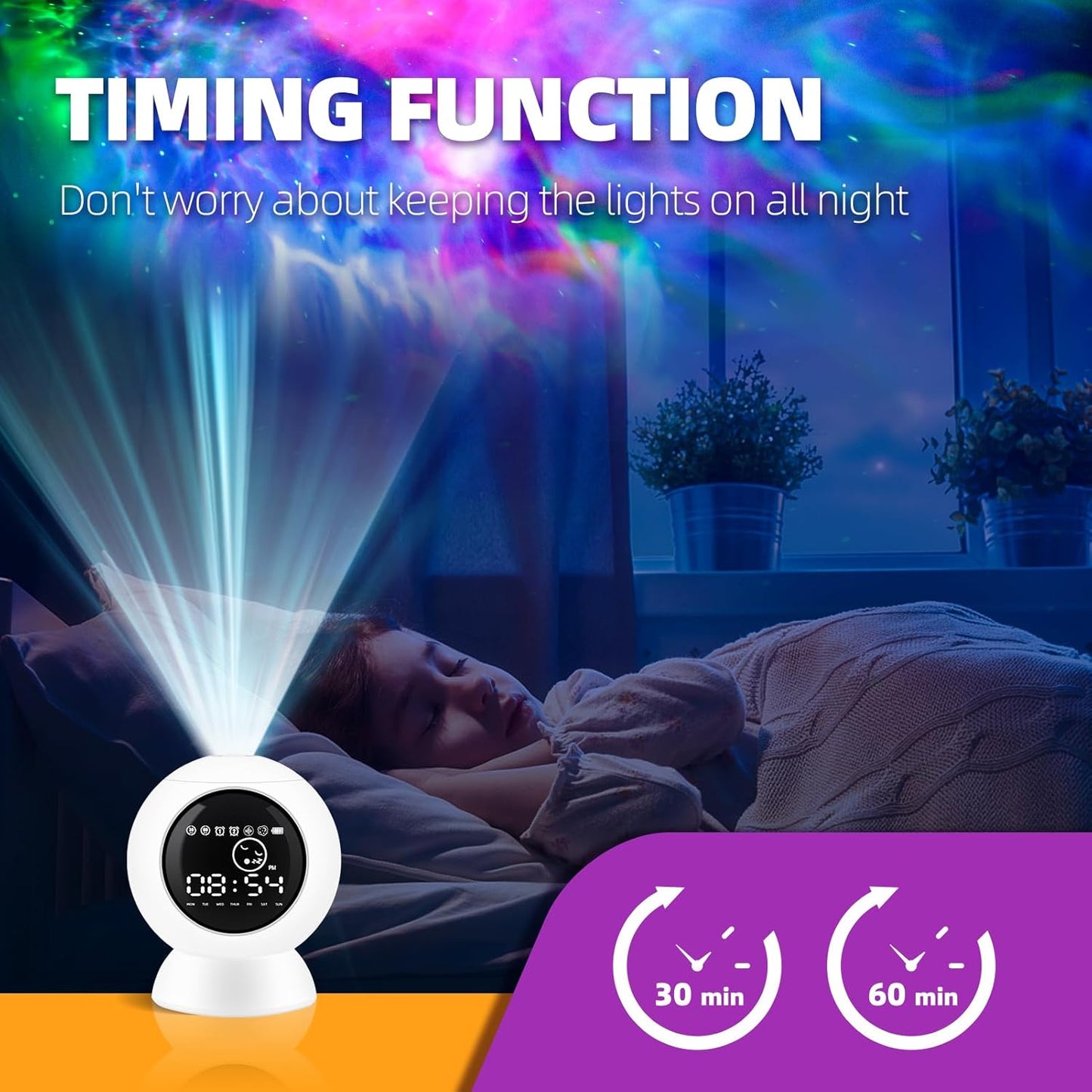LitEnergy Alarm Clock Star Projector for Kids Bedroom, Bluetooth Speaker and White Noise Galaxy Lamp, Starry Night Light with Timer and Remote Control for Room Decor, Home Theater, Ceiling