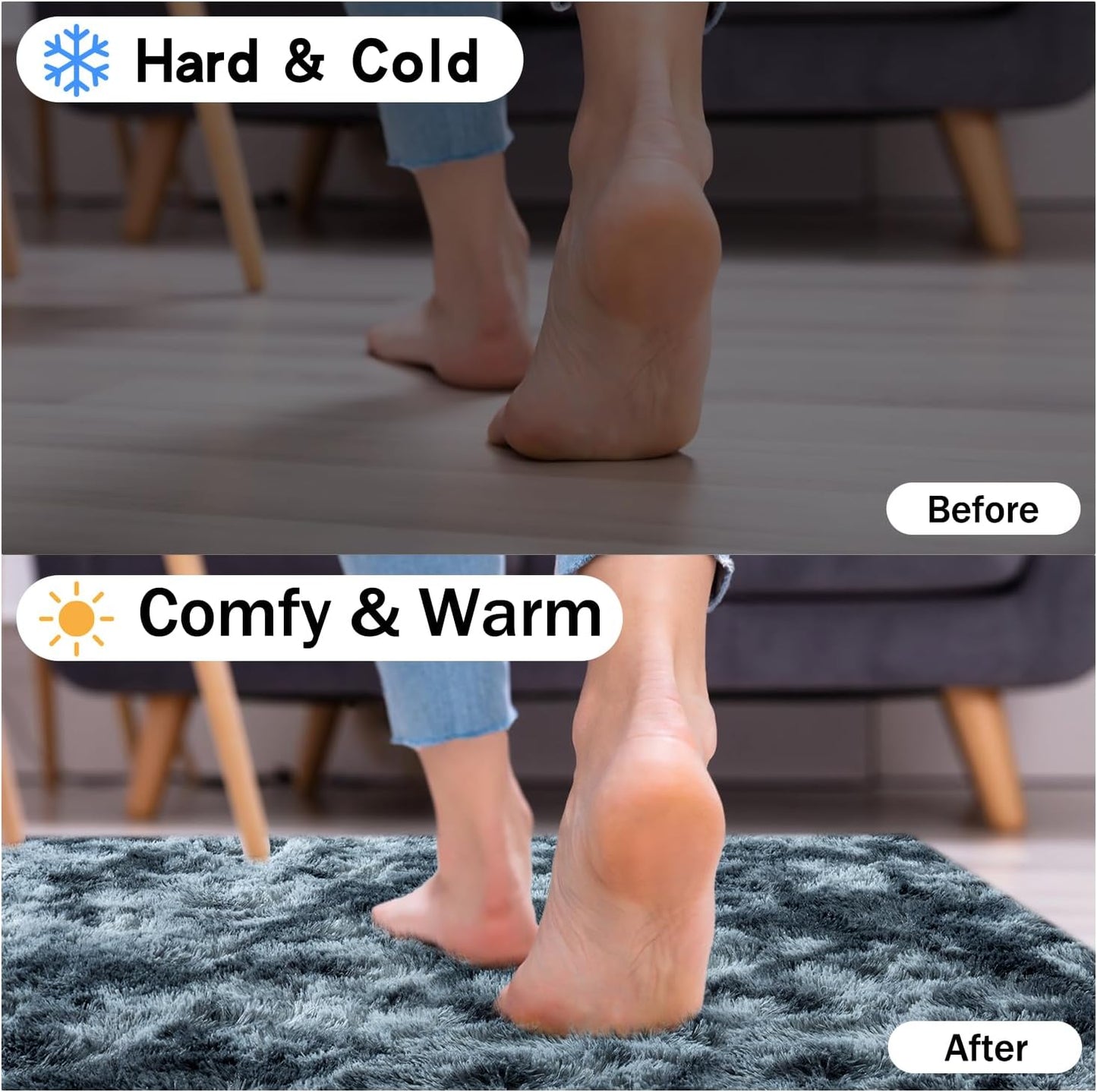 Rezutan Rugs for Living Room, Area Rug 6x9 Fluffy Rug Carpet, Soft Shaggy Modern Floor for Kids Boys Girls Bedroom, Plush Fuzzy Dorm Rug,Blue Gray