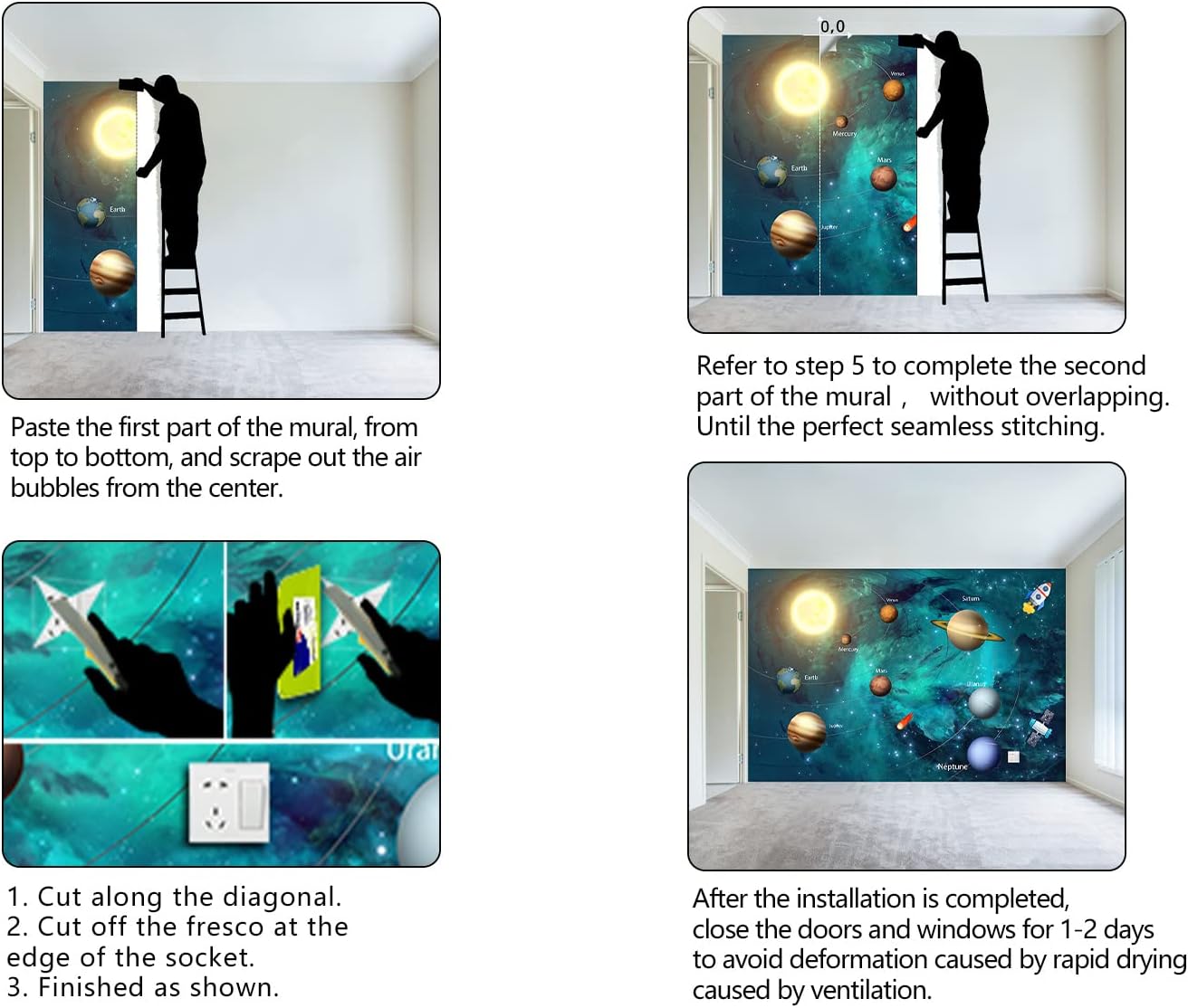 Kids Universe Planet Galaxy Wallpaper Solar System Starry bight Sky Ceiling Nursery Wall Mural - 137"x96"(Not Peel and Stick)