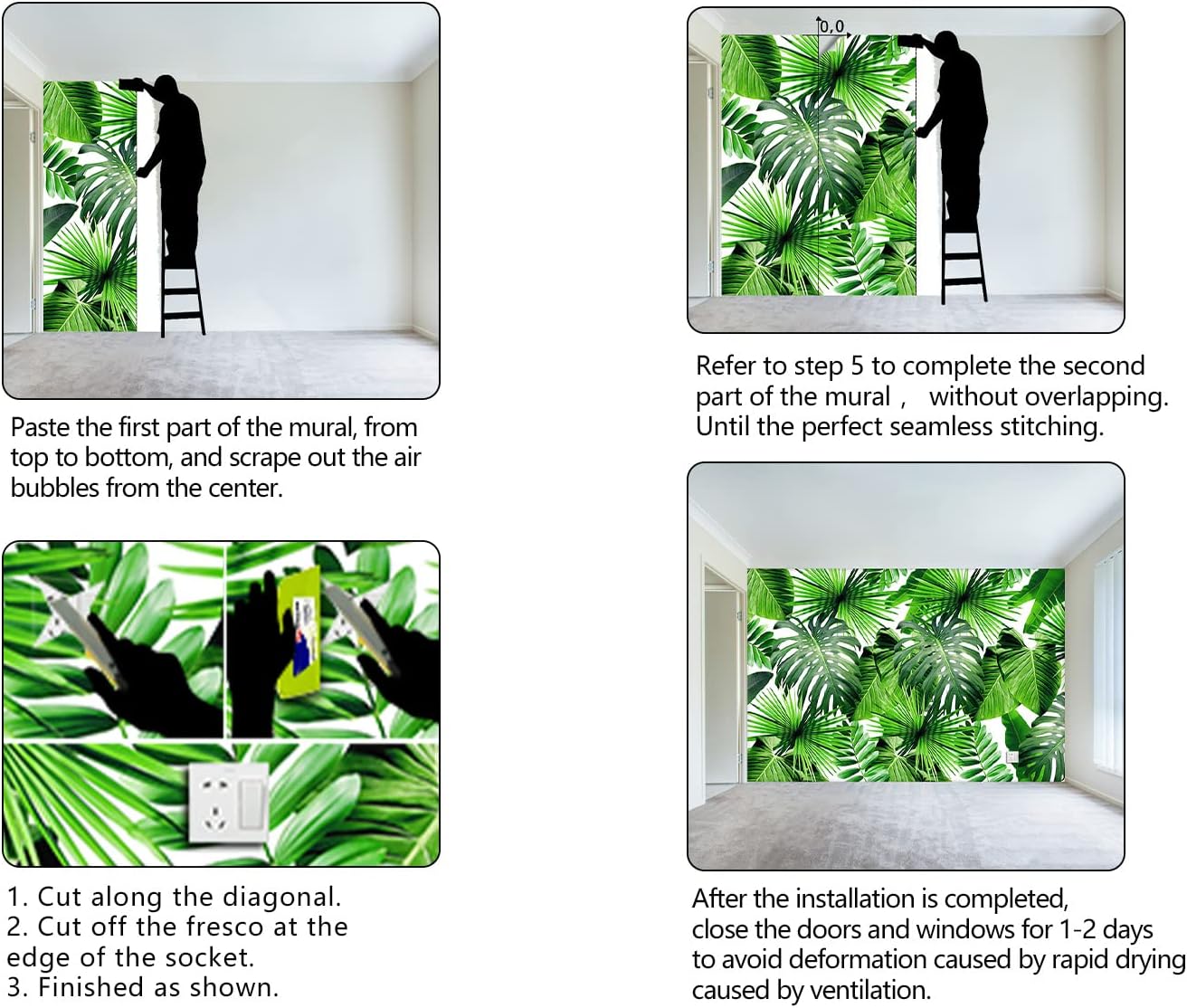 Tropical Green Botanical Leaf Wallpaper Bedroom Plant Mural Room Decor Living Room tv Background Large Wall Mural - 137"x96" (Not Peel and Stick)