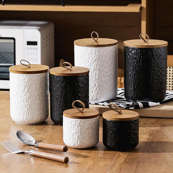 Kitchen Canisters for Countertop, Ceramic Coffee Canisters with Airtight Lids Food Storage Jars Sugar Container for Kitchen Counter Tea, Coffee Beans, Spice (#001Black-27oz/800ml)