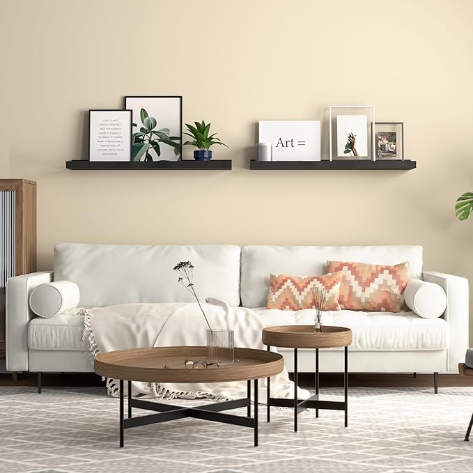 RICHER HOUSE 3 Set Floating Shelves for Wall, Black Wall Mounted Shelves with Lip for Storage, Display Picture Ledge Shelf for Bedroom Bathroom Kitchen Living Room Decor, Modern Black