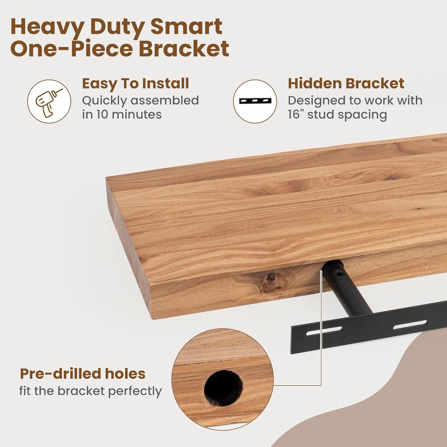 Floating Shelves for Wall Decor, Rustic Solid Elm Wood Floating Shelves Wall Mounted, Wall Shelves with Invisible Bracket for Living Room Bathroom Bedroom Kitchen, 72 Inch, Natural