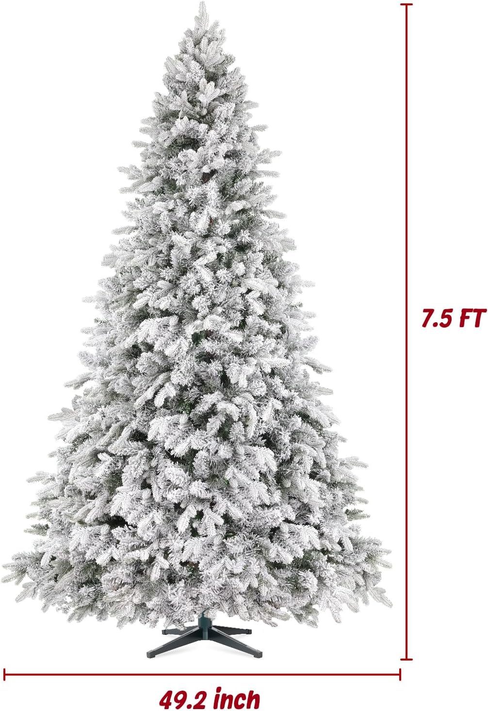 7.5ft 360° Rotating Pre-Lit Snow Flocked Christmas Tree, Built-in Music, Remote Control, 8 Light-Modes, White Christmas Tree for Home Decor