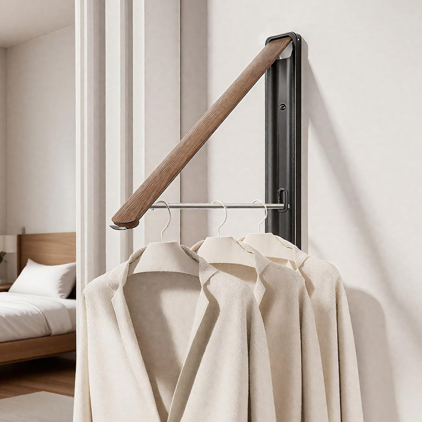 Wall Mounted Drying Rack - Retractable & Foldable Clothes Drying Rack Wall Mounted for Laundry Room Organization | Laundry Room Hanging Rack for Dorm, Closet, Balcony & Indoor/Outdoor Use 2 Packs