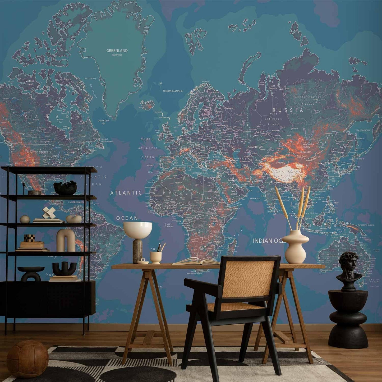 artgeist Wall Mural World Map 193x138 in - XXL Peel and Stick Self-Adhesive Wallpaper Removable Large Sticker Foil Wall Decor Print Picture Image Design Map of The World k-A-0061-a-d
