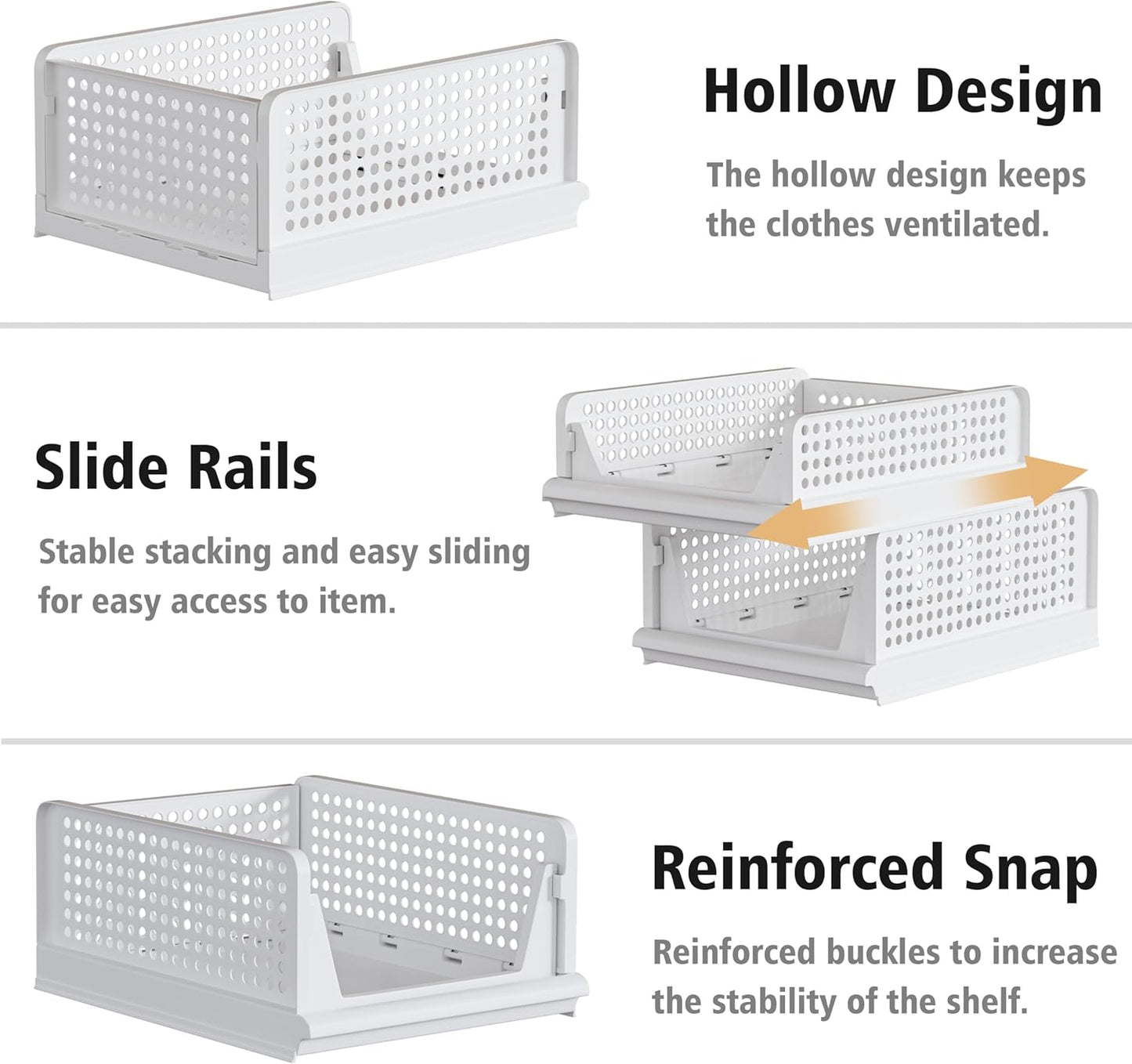 5 Pack Stackable Plastic Storage Basket Closet Organizer Bin Foldable Clothes Organizer Storage Drawer Shelf Container for Living room Bathroom Kitchen Office (3L+2S)