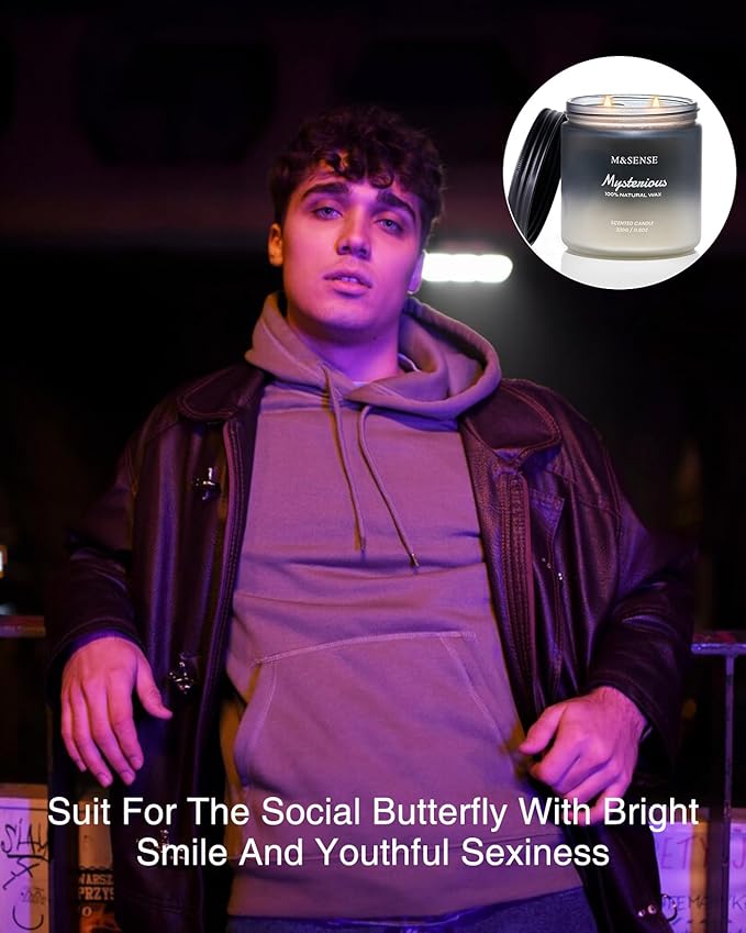 M&SENSE Pepper Lavender Scented Candles for Men, 2 Wick 11.6oz 70 Hours Slow Burning Natural Soy Candle for Christmas, Organic Black Masculine Candles Home Fragrance Holiday Candle for Him