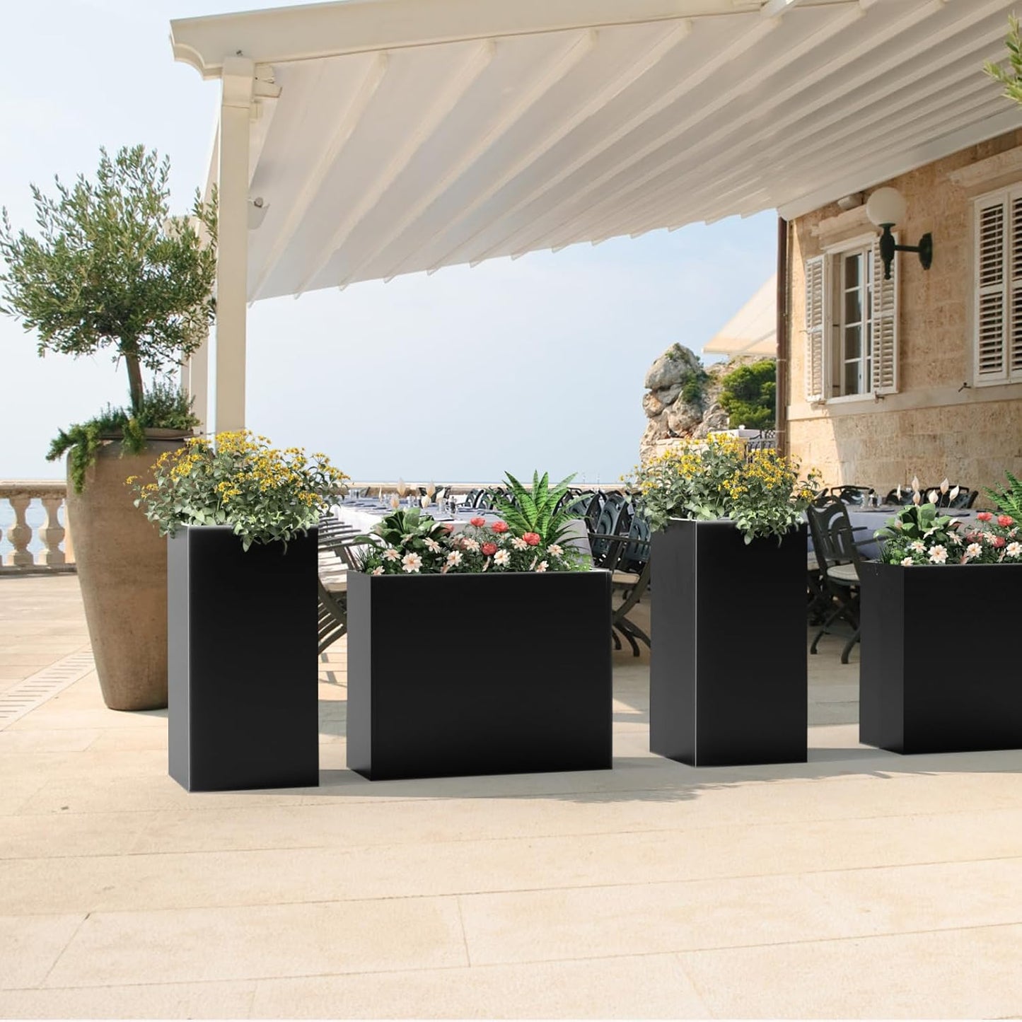 Tall Metal Cube Planter for Outdoor Plants 30" L x 12" W x 24" H, Heavy Duty Steel Large Planter Box with Removable Insert Shelf, Modern Décor for Tall Plants, Trees, Flowers (Black)