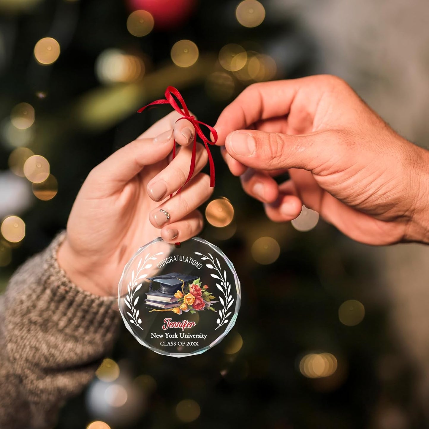 Personalized Graduate Glass Christmas Ornament, Class of 2025 Graduation Picture Ornament Gift for Congrats Son Daughter Friends, Custom Name School Graduation Ornaments Gifts
