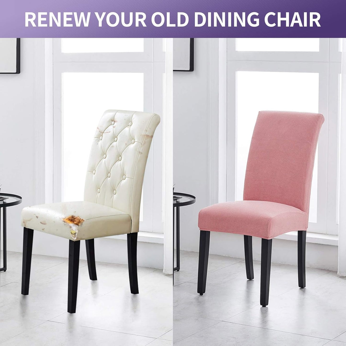 Joccun Chair Covers for Dining Room Set of 2,Dining Chair Slipcovers Stretch Dining Room Chair Covers Seat Protector,Washable Parsons Chair Cover for Home,Banquet(Dusty Pink,2 Pack)