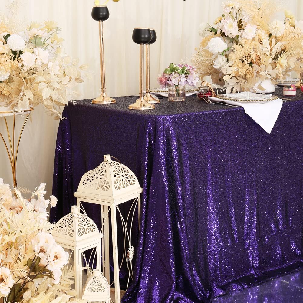 SquarePie Sequin Tablecloth 90 x 156 Inch Purple Sparkly Table Cloth for Wedding Halloween Party