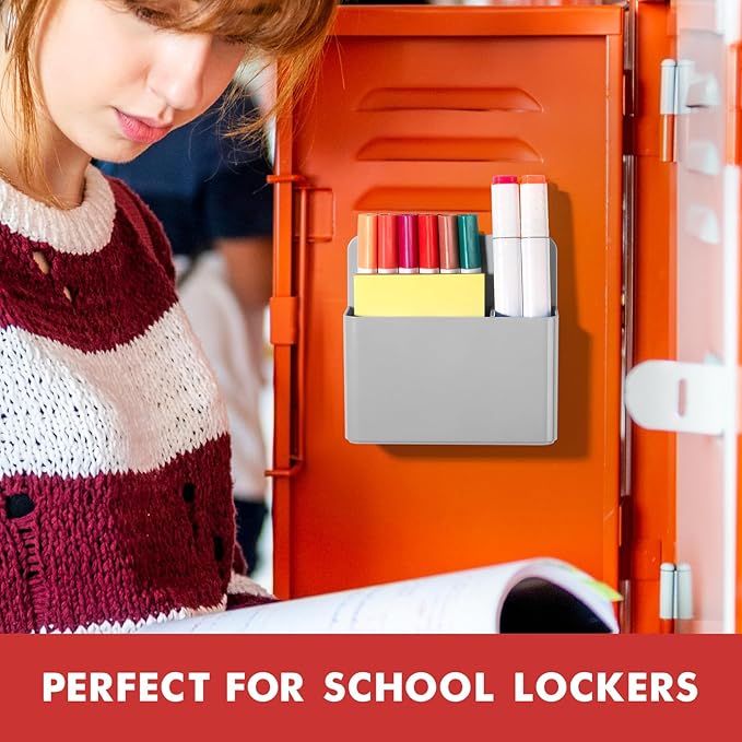 BEYGORM 2 Pack Plastics Magnetic Pen Holder for Refrigerator, Dry Erase Marker Holder for Whiteboard,Magnet School Locker Organizer Accessories, Pencil Cup, Pen Caddy, Classroom Organization(Grey)