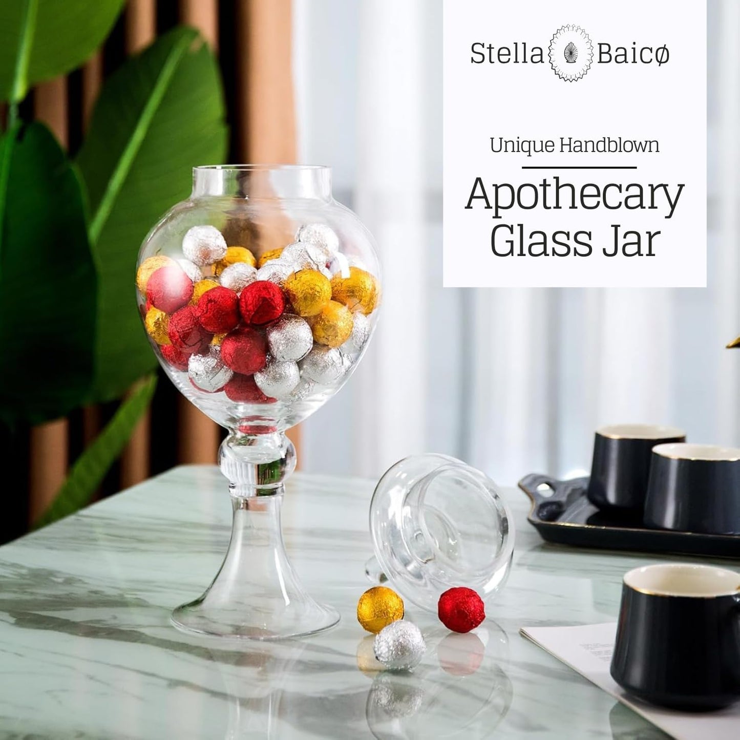 Large Glass Apothecary Jars with Lid, Clear Candy Jar for Candy Buffet, Fancy Decorative Glass Jar for Party, Wedding and Display, Tall Glass Candy Containers (Height: 16.5", Diameter: 6.5")