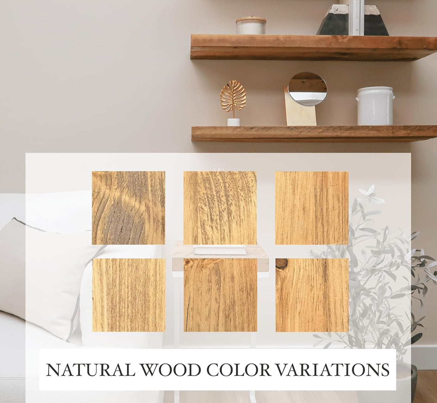 URBANDI, Rustic Floating Shelves, Set of 2, Hidden Bracket, Solid Wood, Heavy Duty, Wall Mounted Shelves, (Brown, 12Wx12D)