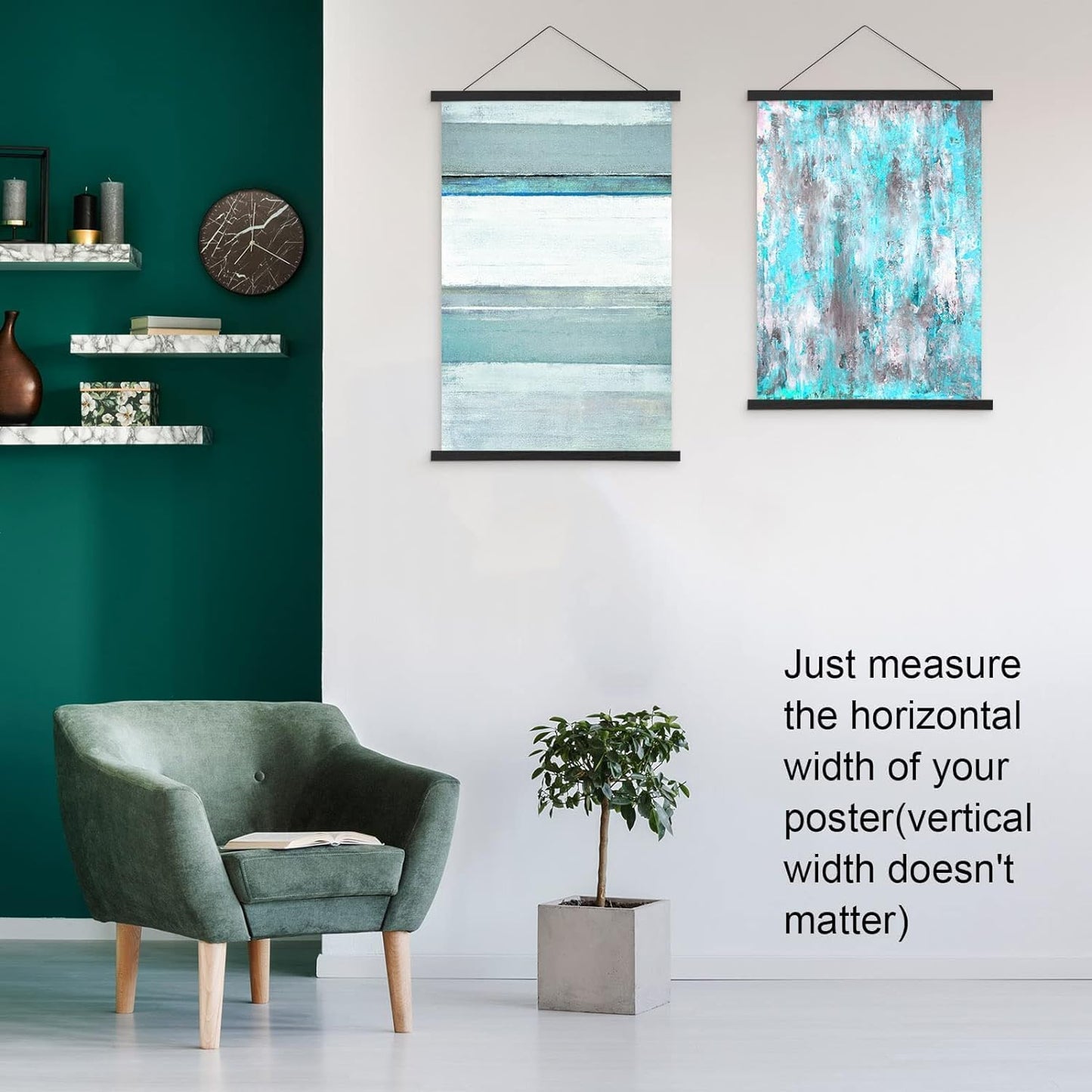 FALAMON Magnetic Poster Hanger Frame, 48x36 48x24 48x32 Teak Wood Magnet Poster Frame for Posters, Prints, Photos, Pictures, Maps, Scrolls, and Canvas Artwork(Black, 48")