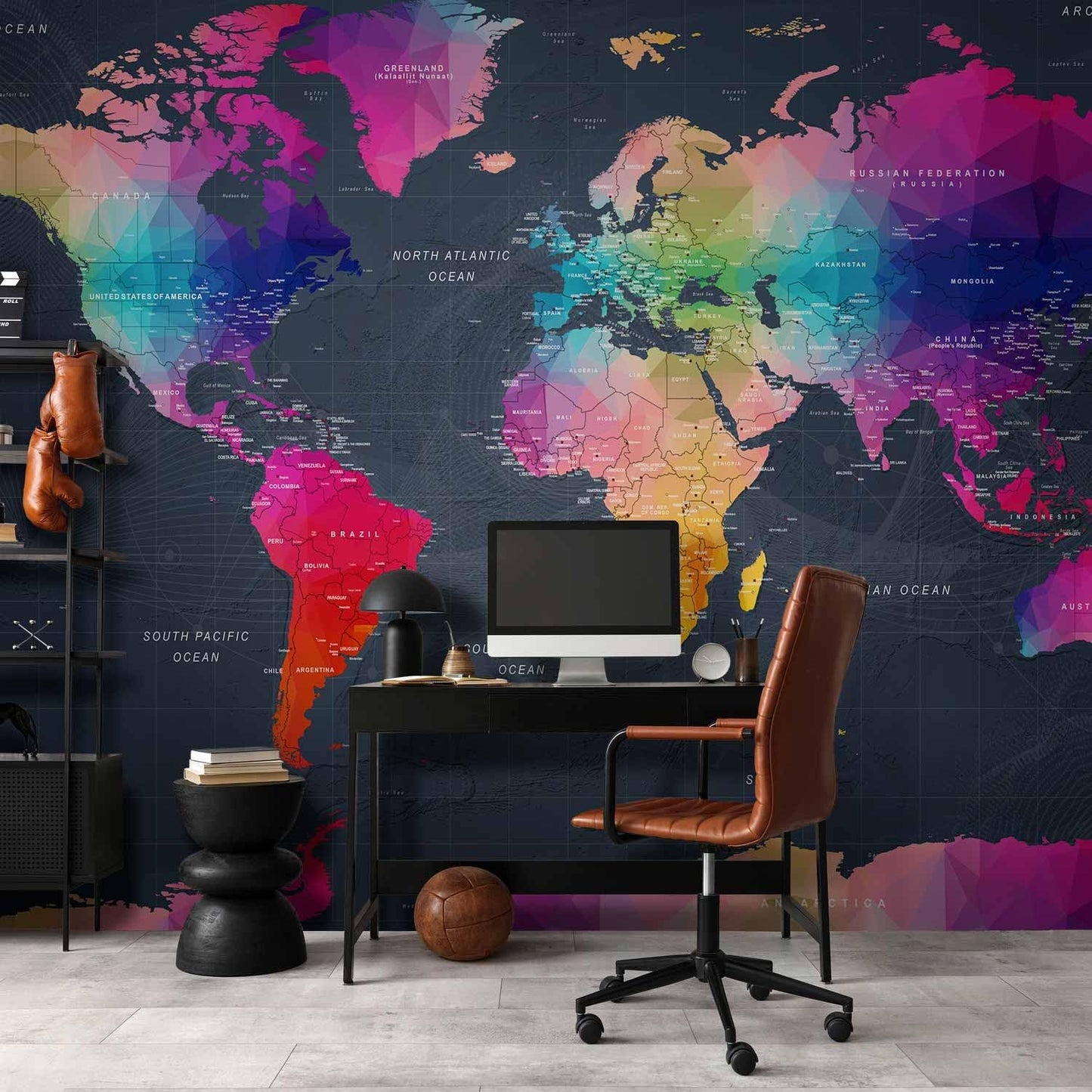 artgeist Premium Wall Mural World Map 138"x101" - XXL Non-Woven Wallpaper Fleece Wall Decor Photo Print Picture Image Design Home Map of The World k-A-0126-a-a