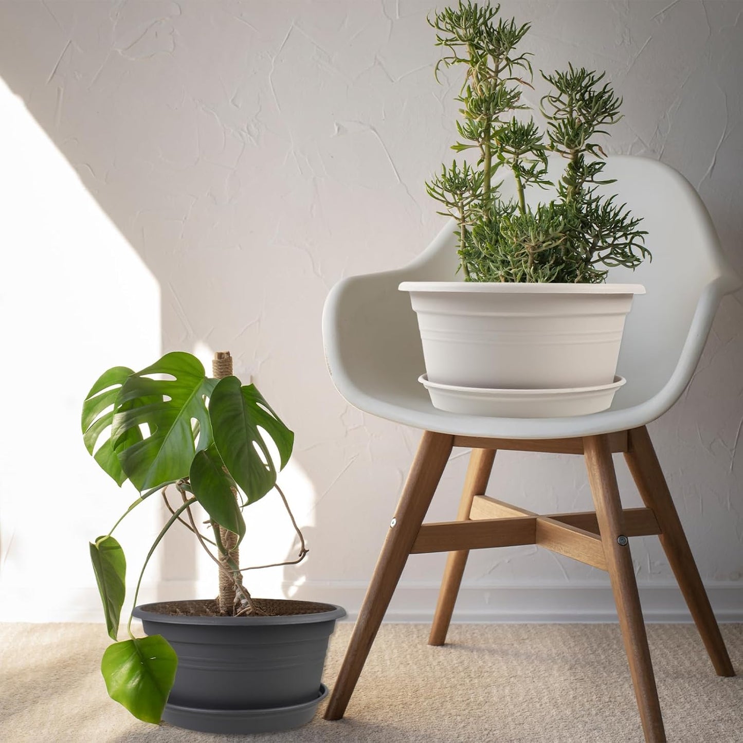 Large Flower Pots Set of 4 Pack 13 inch, Plant Pots Large Outdoor Planters with Drainage Hole & Tray Saucer, Decoration Plastic Pots for Plants for Indoor Outdoor Garden Home Plants Planter (Grey)