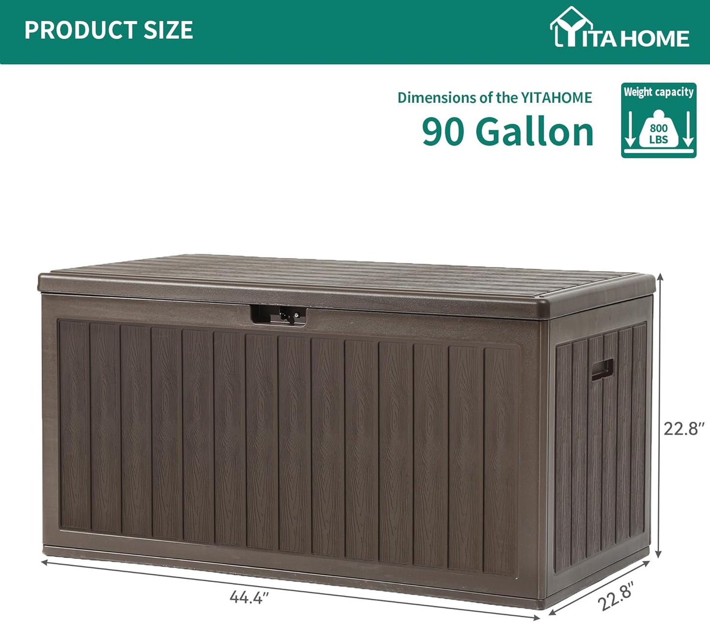 YITAHOME 90 Gallon Double-Wall Deck Box with Side Handles, Outdoor Large Storage for Patio Furniture Cushions, Garden Pool Accessories, Water Resistant & Lockable