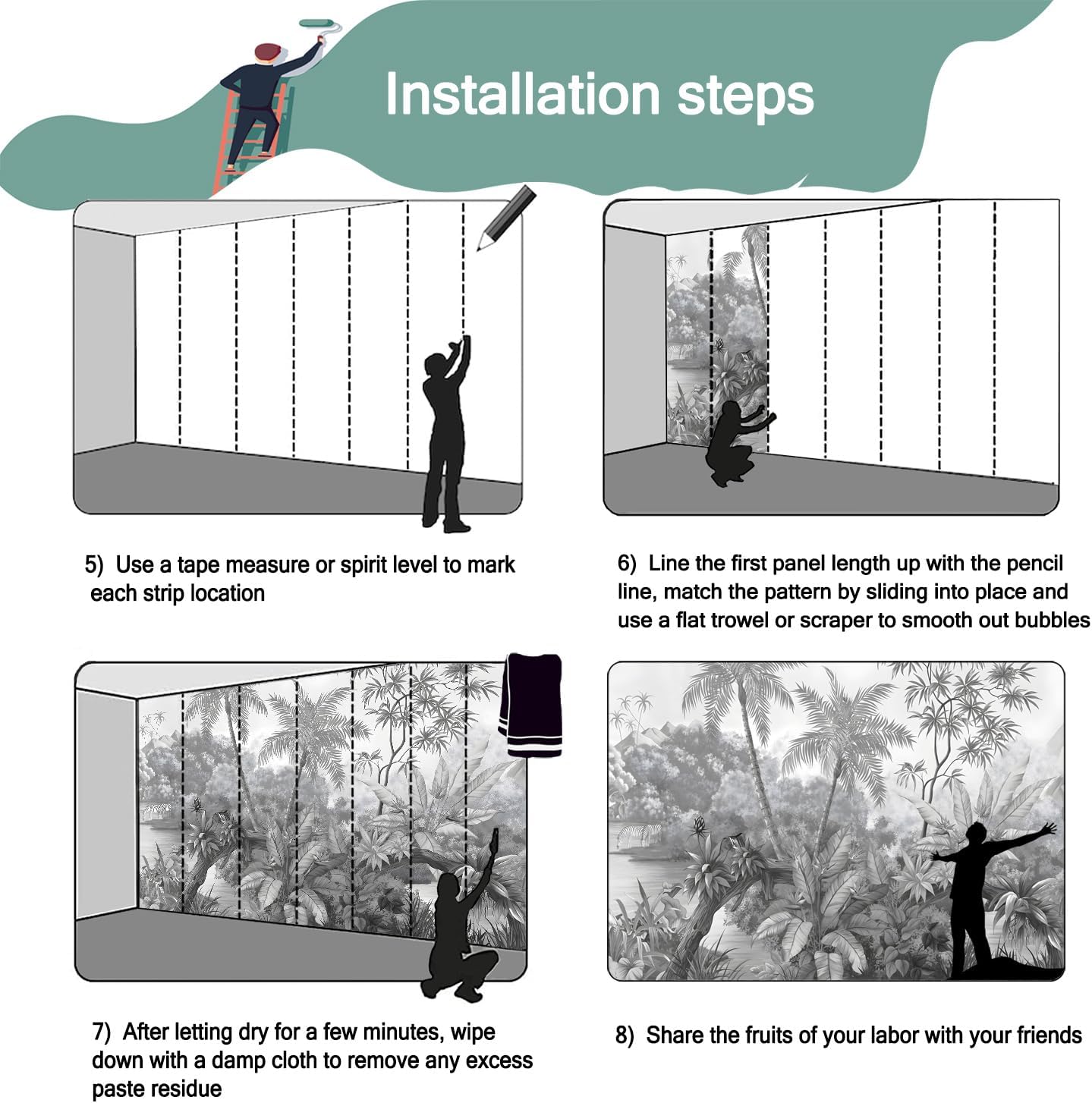 -Grey Rainforest Leaves Fabric Wallpaper Bedroom XT11 L 180" x 115"