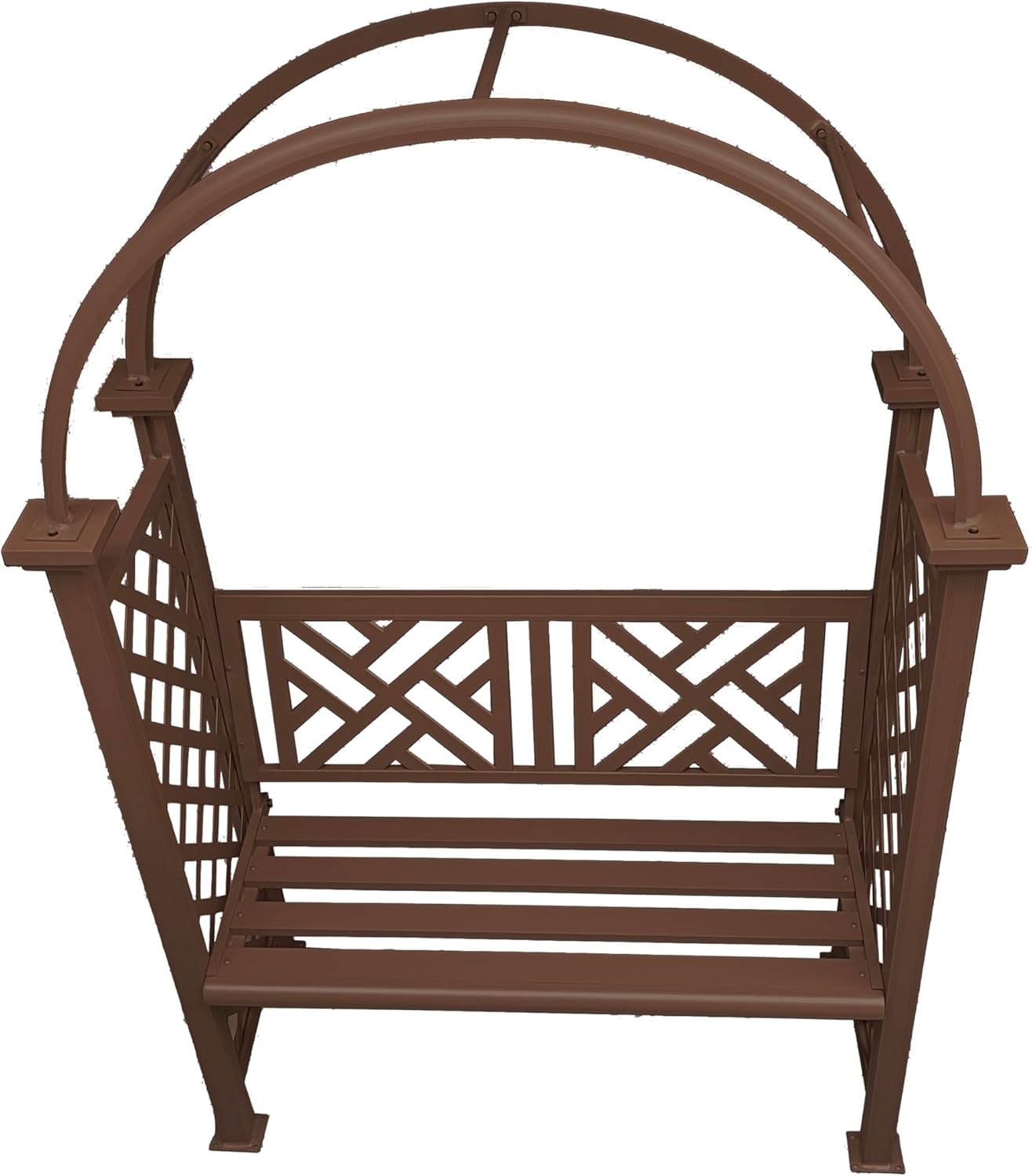 Brown Aluminum Garden Arbor Arch with 2-Seater Bench