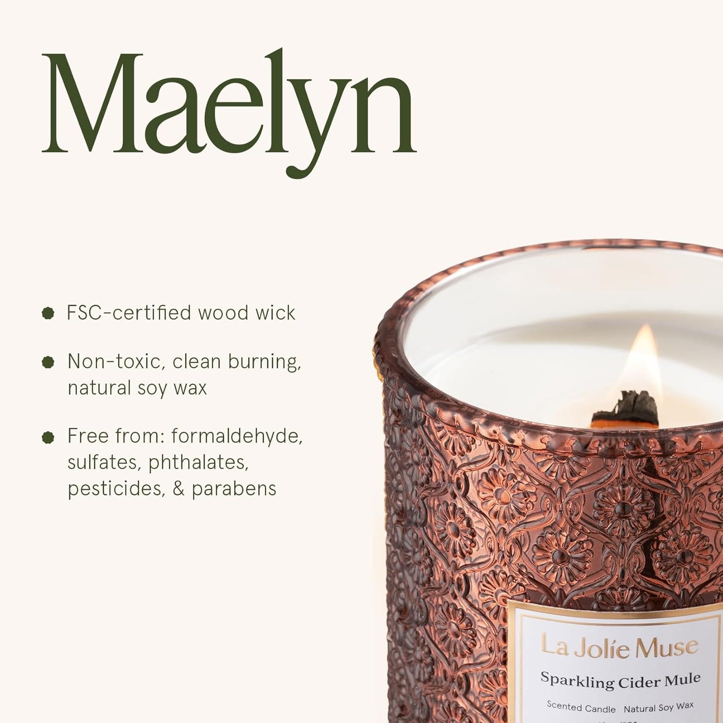 LA JOLIE MUSE Fall Candle | Sparkling Cider Mule Candle – Apple Cider, Orange & Amber | 19 oz Wooden Wick | Clean Burn & Vibrant Scent | Fun Gift for Hosts & Fall Tablescapes