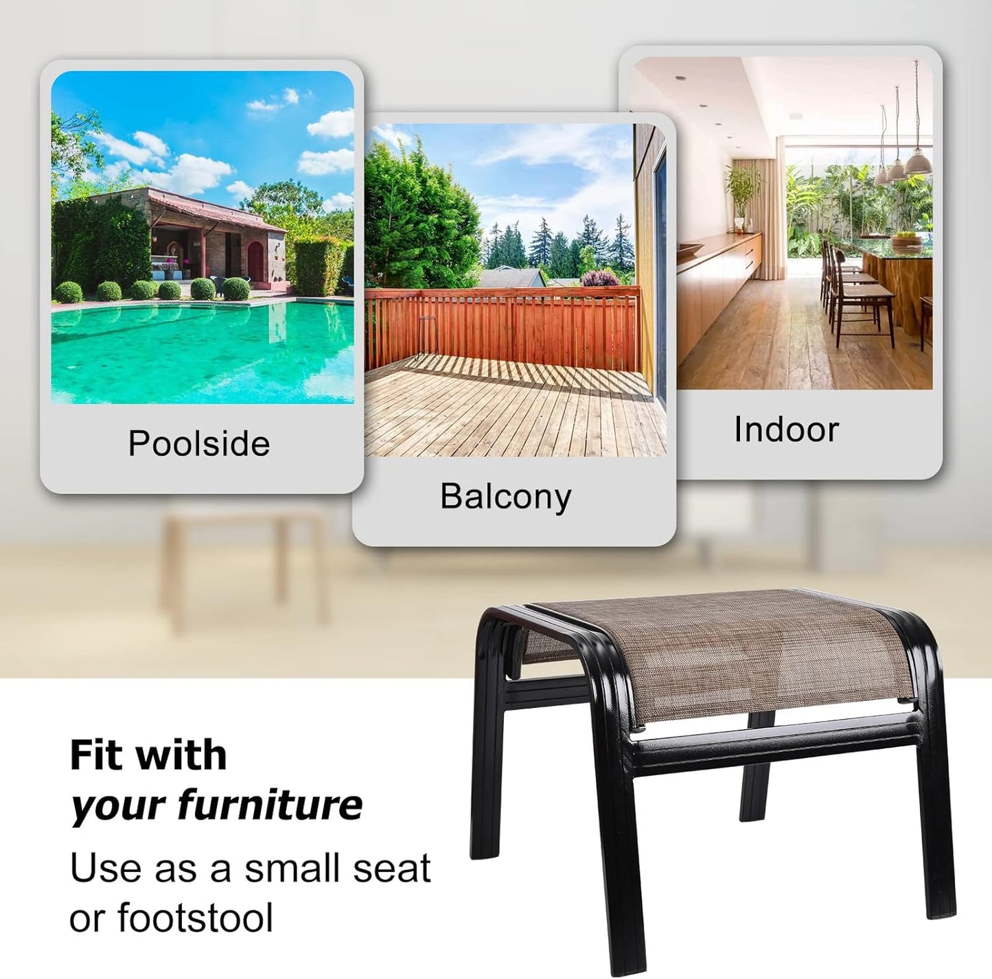 Patio Ottoman Outdoor Footstools Assembled Aluminum Footrest Small Seat for Balcony,Backyard 2 Pack Brown