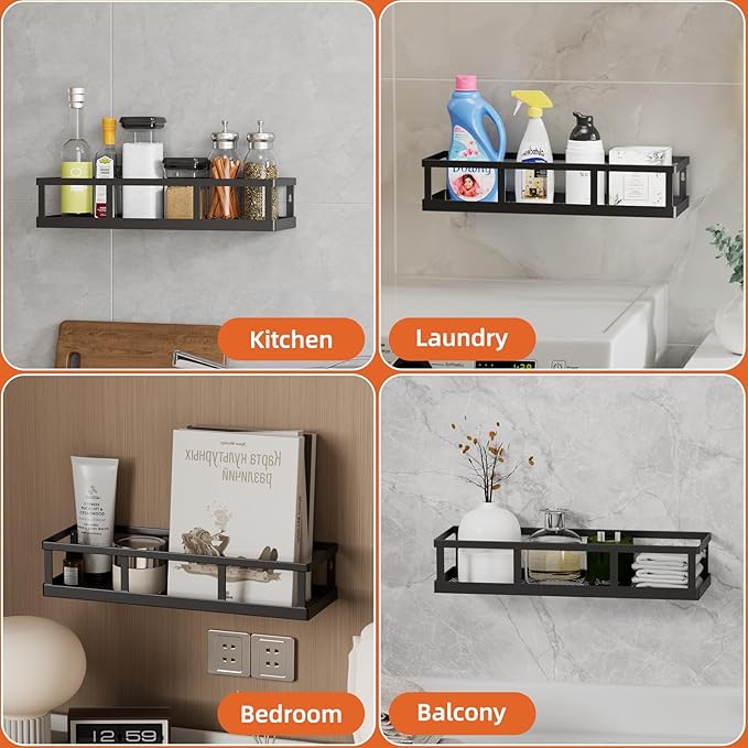 Over The Door Pantry Organizer, 8 Pack Spice Rack Wall Mounted & Hanging Storage Baskets Organizer Wall Mount, Large Capacity Metal Spice Shelf for Kitchen Cabinet, Bathroom, Shower, Home Decor