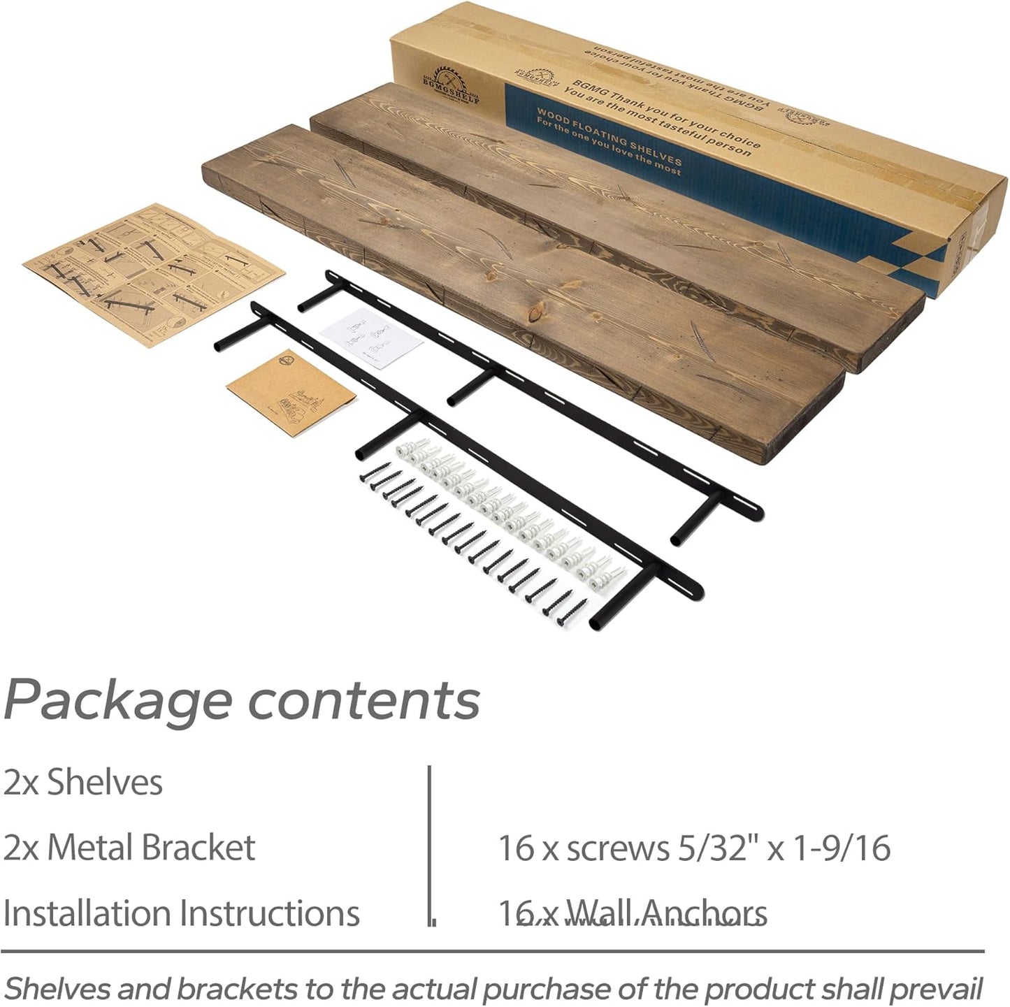 BGMG Floating Shelves 48 inch Long, Distressed,Wide Rustic Wooden Wall Shelves for Bathroom Living Room Bedroom Kitchen Farmhouse Set of 2-48x6.7x1.25 inch-Distressed Walnut