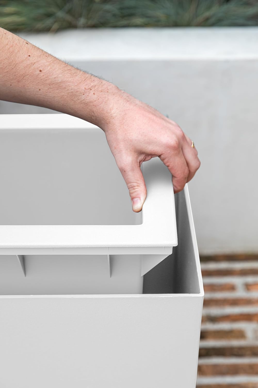 Veradek Block Series Span Plastic Planter - Tall Rectangular Planter for Indoor or Outdoor Patio/Porch, White, 24.25 in Height, 12 in Width, 30 in Length