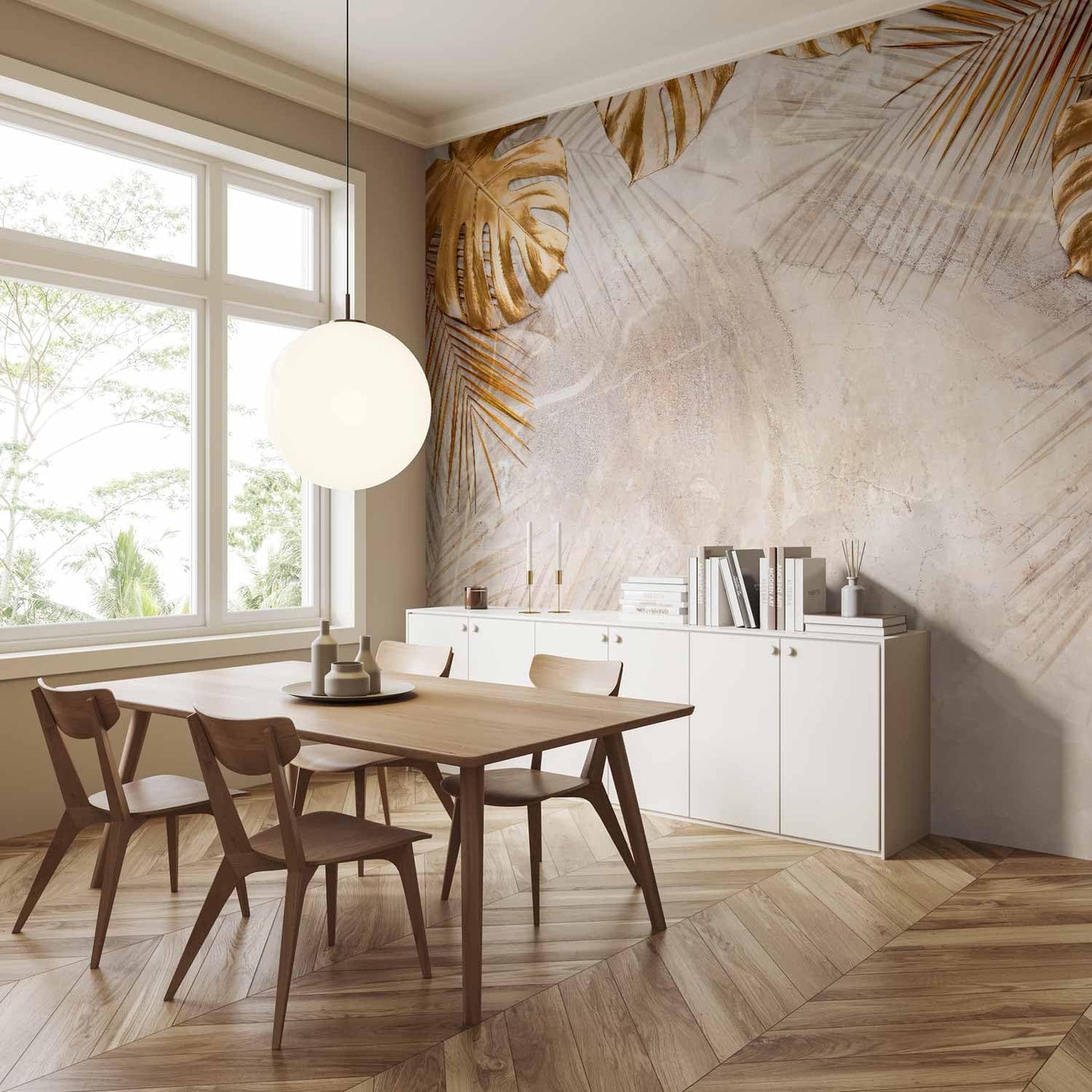 artgeist Premium Wall Mural Tropical Leaves 157x110 in - Non-Woven Wallpaper Fleece Wall Decor Photo Print Picture Image Design Monstera Palm Green Leaves b-C-0788-a-a