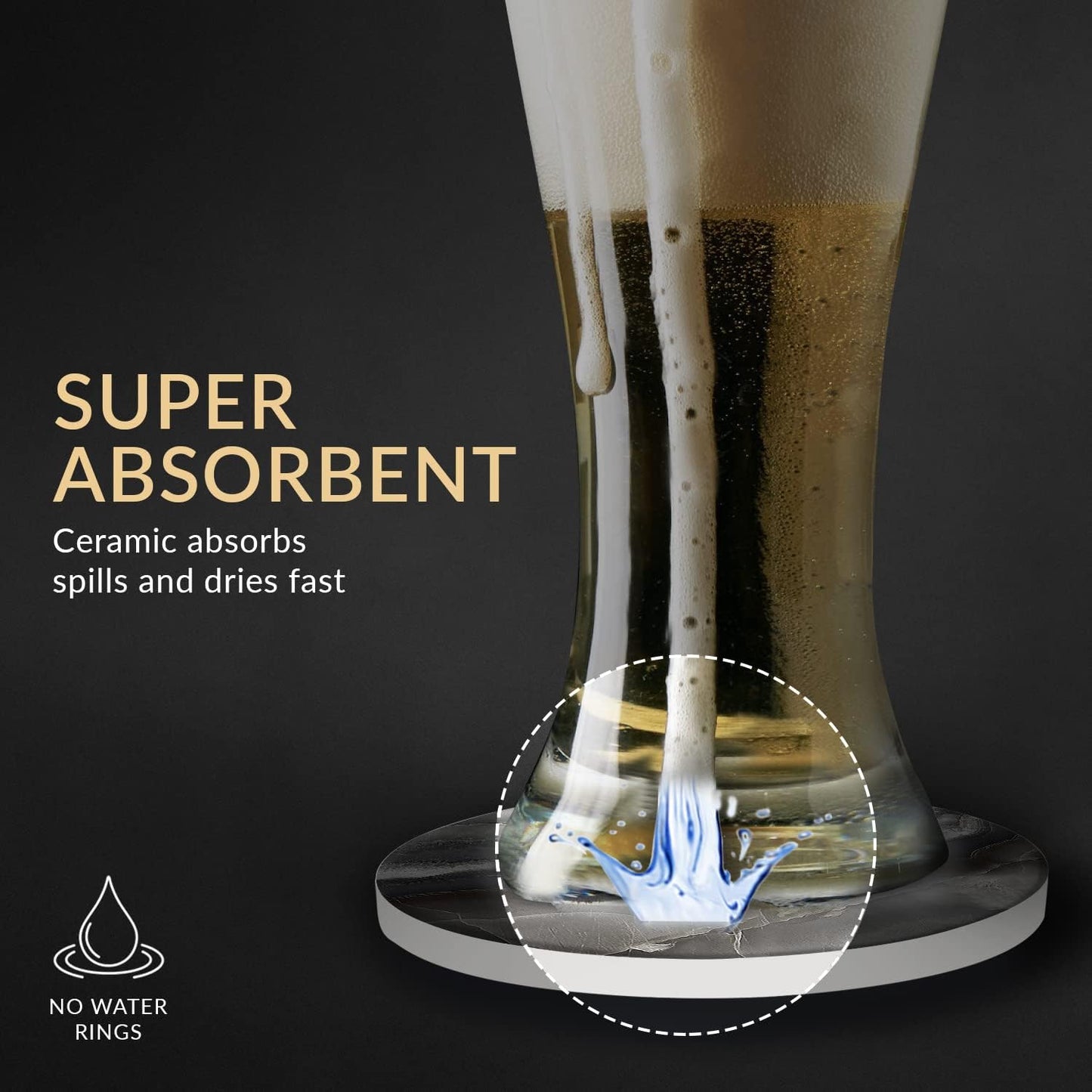 Emerson Coasters for Drinks Absorbent – Natural Stone Drink Coasters Set with Holder, Coasters for Coffee Table, Wooden Tabletop Protection Marble Style – 100% Heavy Duty Set of 6 (Graphite)