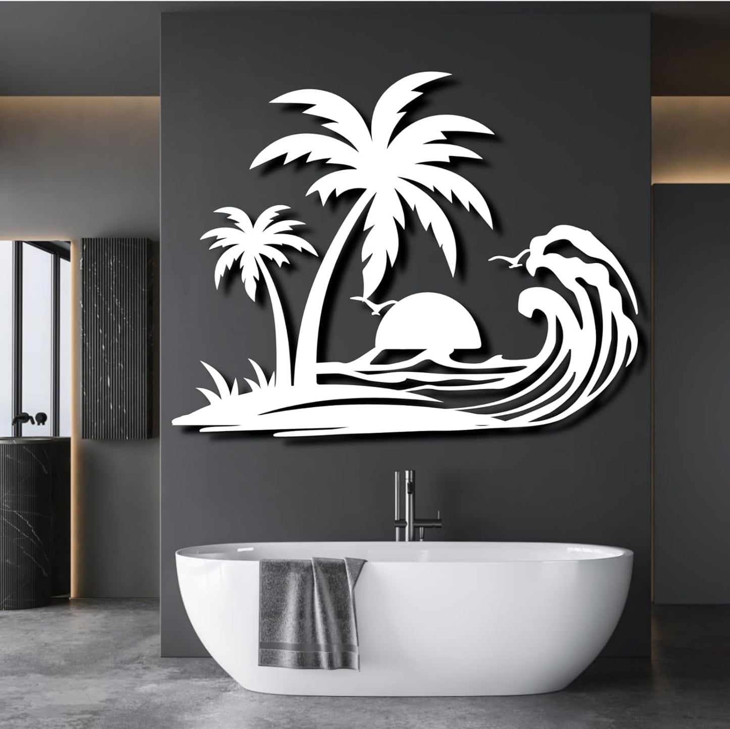 Palm Tree Metal Wall Decor,Palm Tree Metal Wall Art,Metal Palm Tree,Metal Palm Tree Wall Decor,Tropical Metal Wall Art,Beach Wall Decort,Metal Wall Decor (style 1,black,47 L" x 37 W" / 120 x 94 cm)