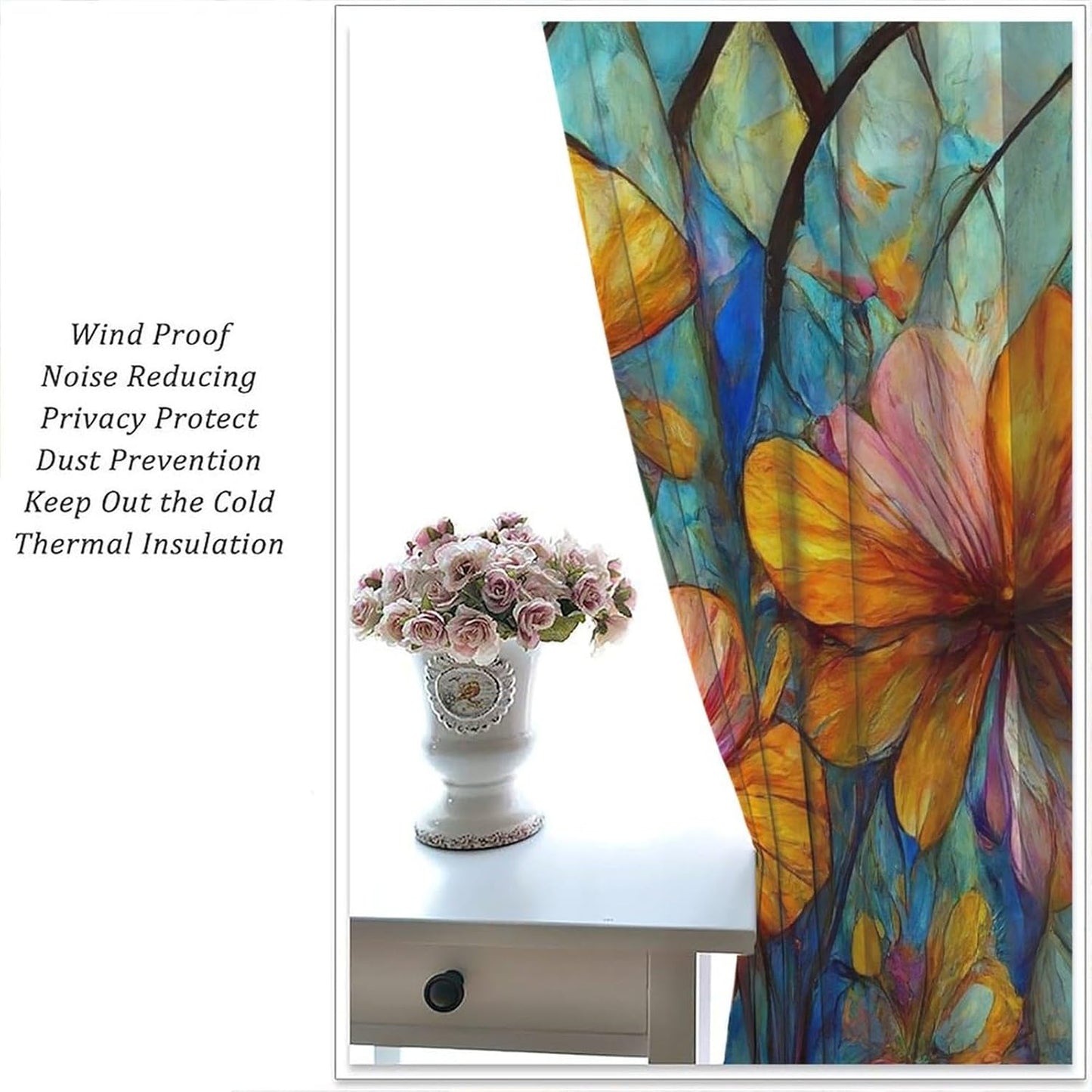 Stained Glass Curtains,Magic Forest Colorful Flowers Abstract Art Home Decor Drapes for Bedroom Living Room Kitchen Window Treatment 2 Panels Set Total Size 84" W X 84" L Inch