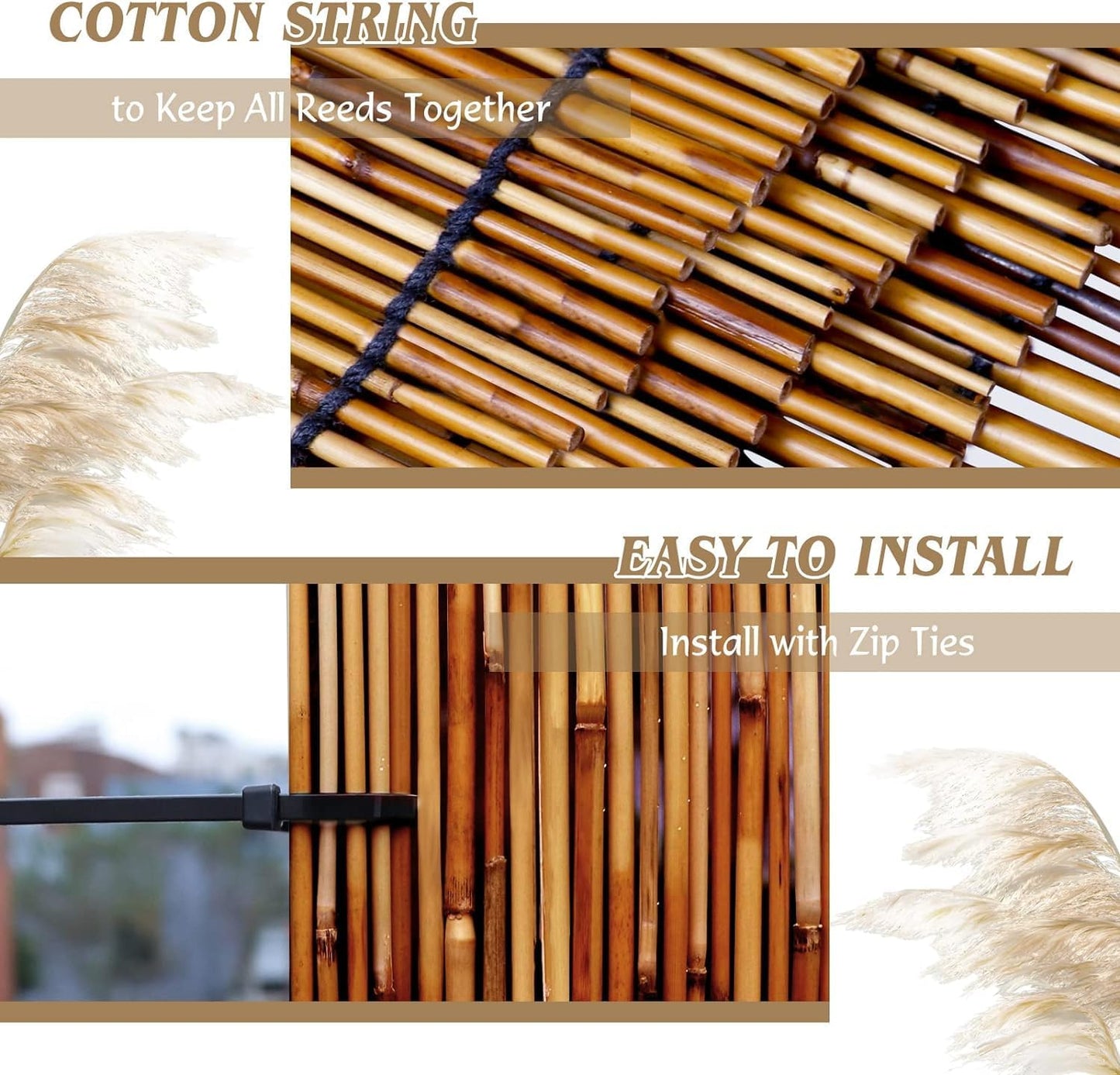 ZNCMRR Reed Fencing Rolls Natural Bamboo Fence Rolls 2 Pcs 4 Feet High Privacy Fence for Balcony Patio Garden Backyard Outdoor 4FT X 16.4FT(Brown)