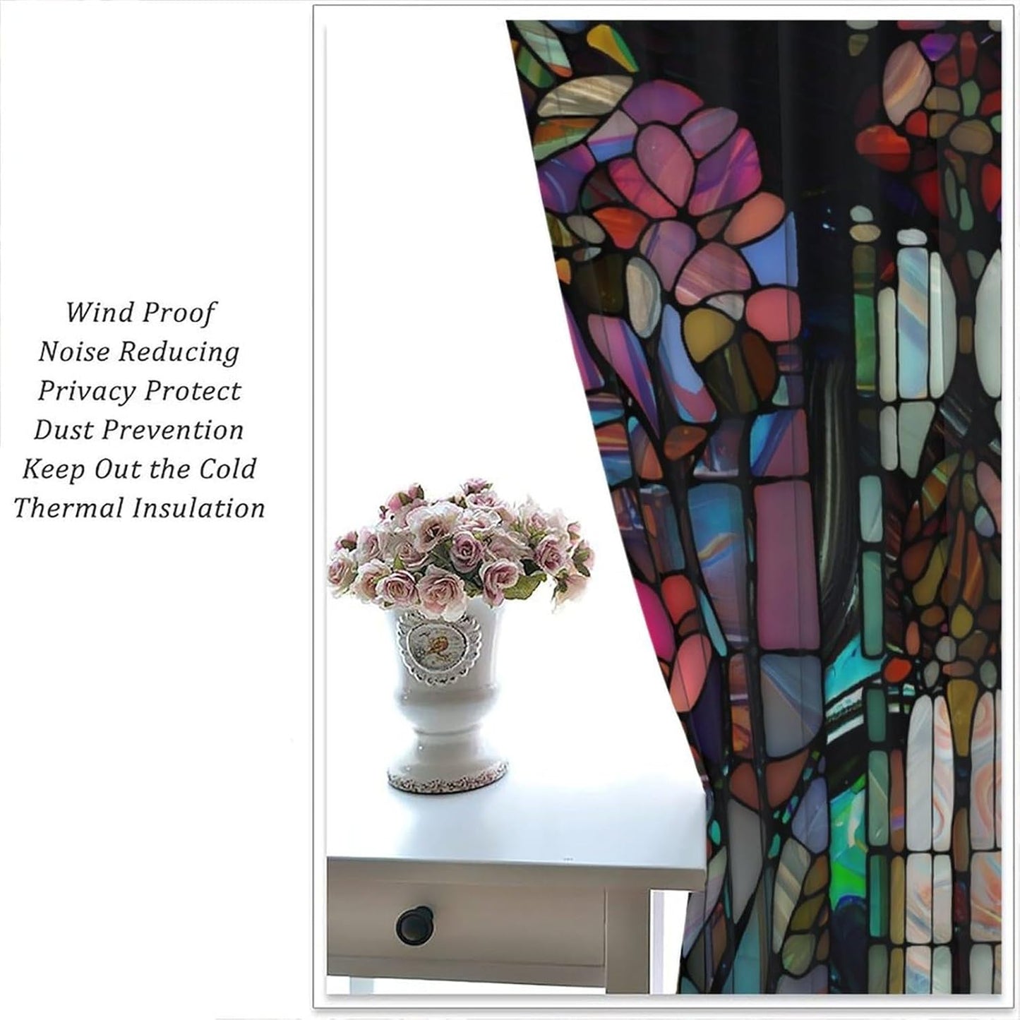 Stained Glass Curtains,Vintage Colorful Abstract Art Home Decor Drapes for Bedroom Living Room Kitchen Window Treatment 2 Panels Set Total Size 63" W X 72" L Inch