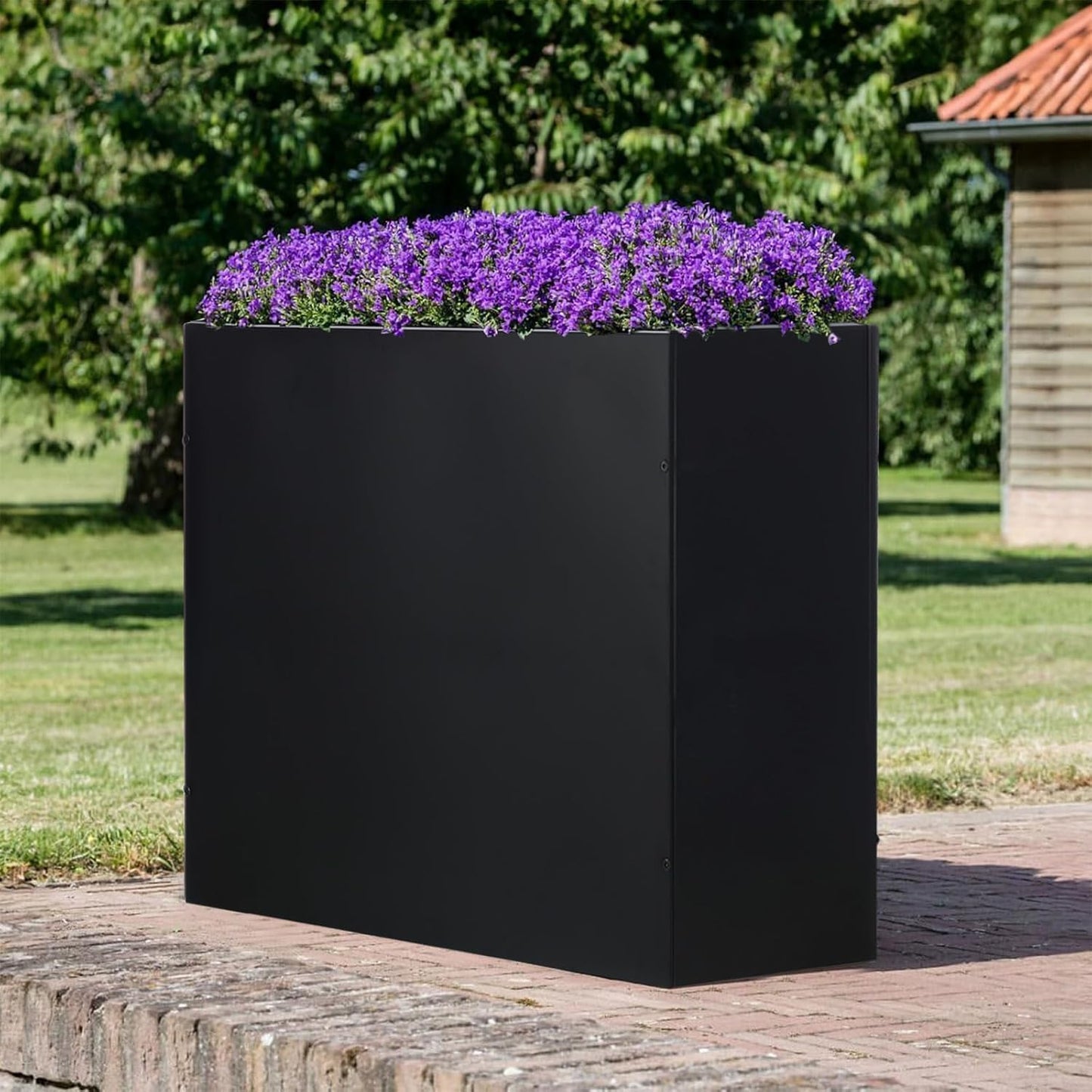 SUNNYPARK Large Metal Planter Box 32”x 12”x 24”, Rectangular Modern Black Metal Planter Box Heavy Duty with Drainage Holes for Outdoor Garden Patio