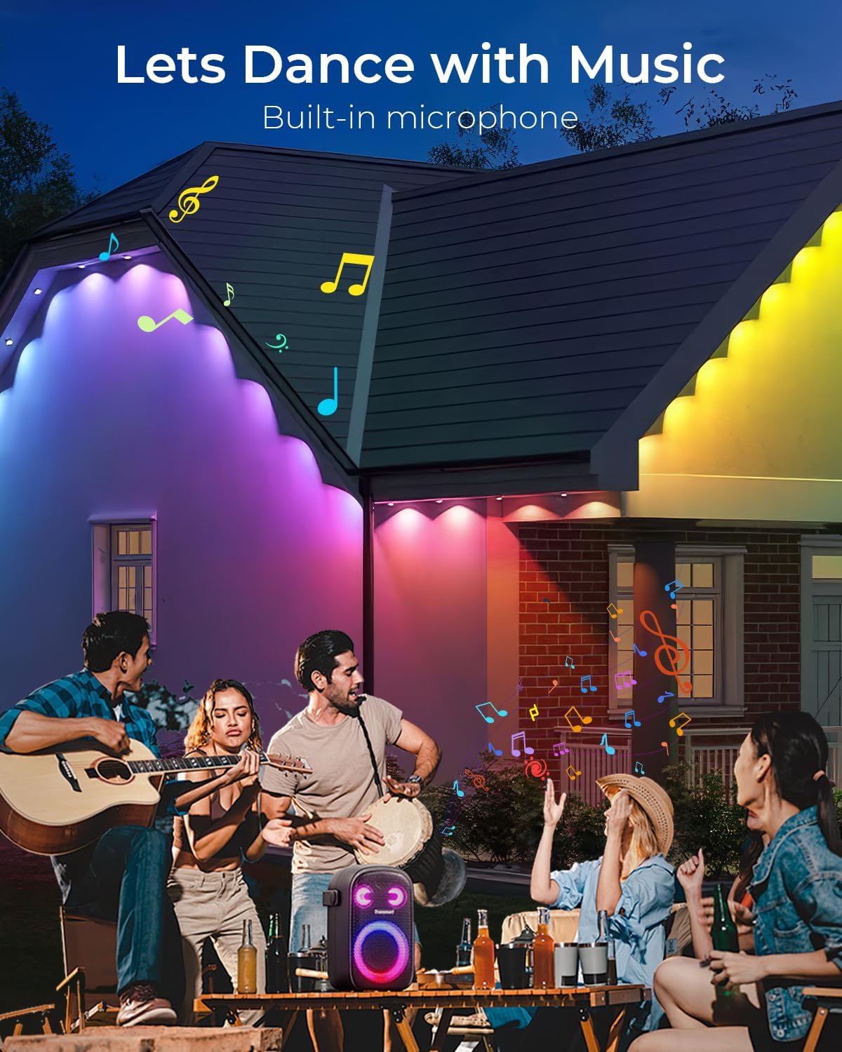 CINOTON Permanent Outdoor Lights 100ft, Smart RGBW Eaves Lights with 72 LEDs, IP67 Waterproof, 111 Scene Modes for Daily and Festival, Halloween Christmas Party Holiday Decor, APP/Voice/Remote Control