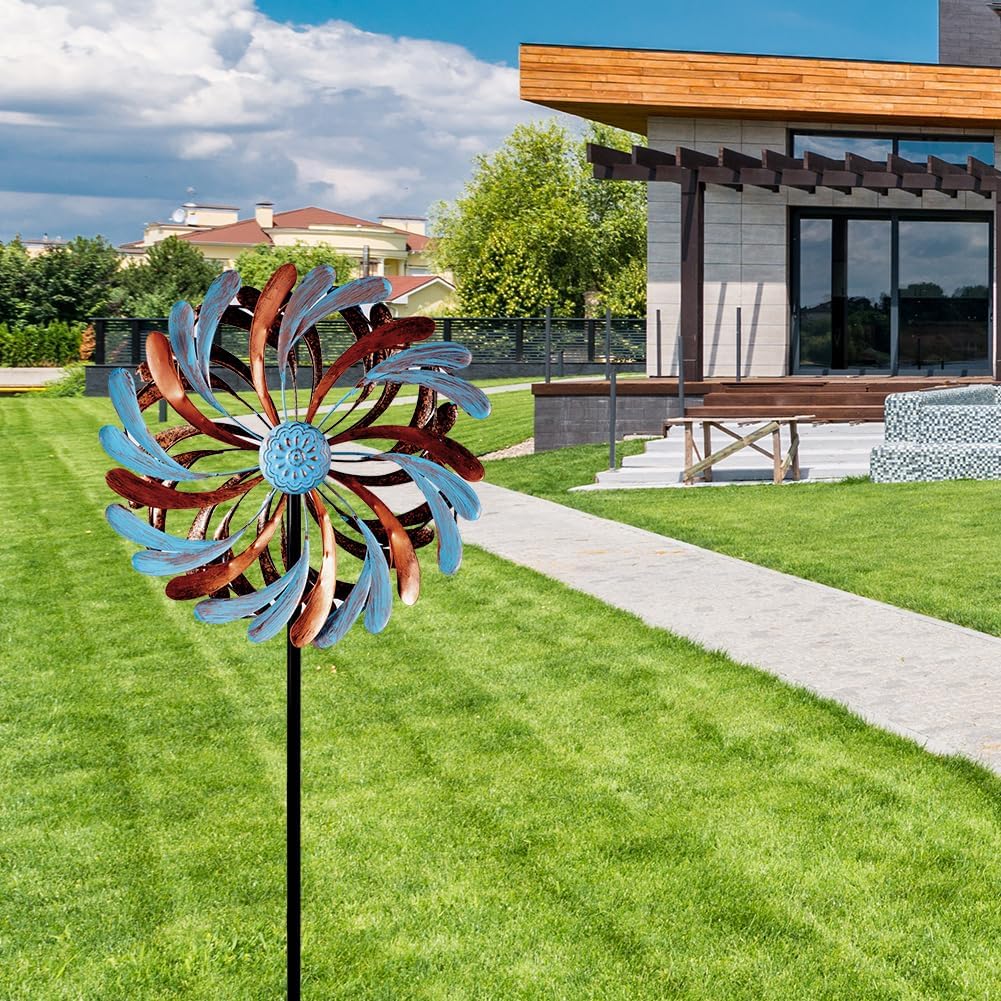 Viveta Wind Spinner for Yard and Garden, Metal Windmill Spinning Kinetic Wind Spinners for Outside Yard Patio Lawn Decor 13”D*57.5“H
