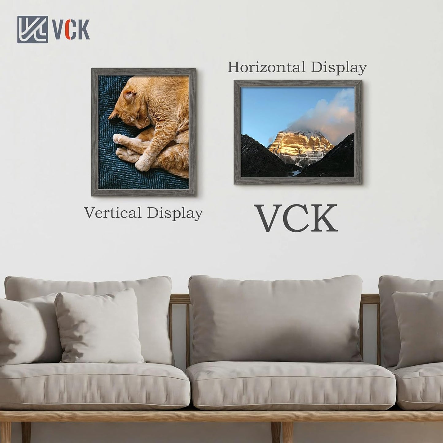 VCK 16x20 Picture Frames for Wall - 3 pack, Grey Natural Solid Wood Frame, Exclusive Wood Grain