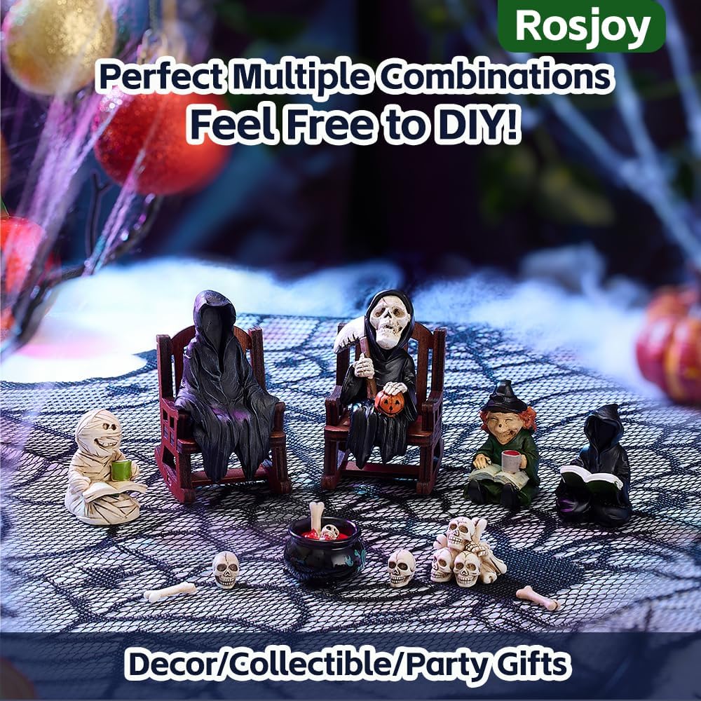 Halloween Fun Miniature Grim Reaper Figurine,Gothic Horror Resin Grim Reaper Decor,for Bookshelf Decor,Desk Trinkets,Collectible,Party Gifts