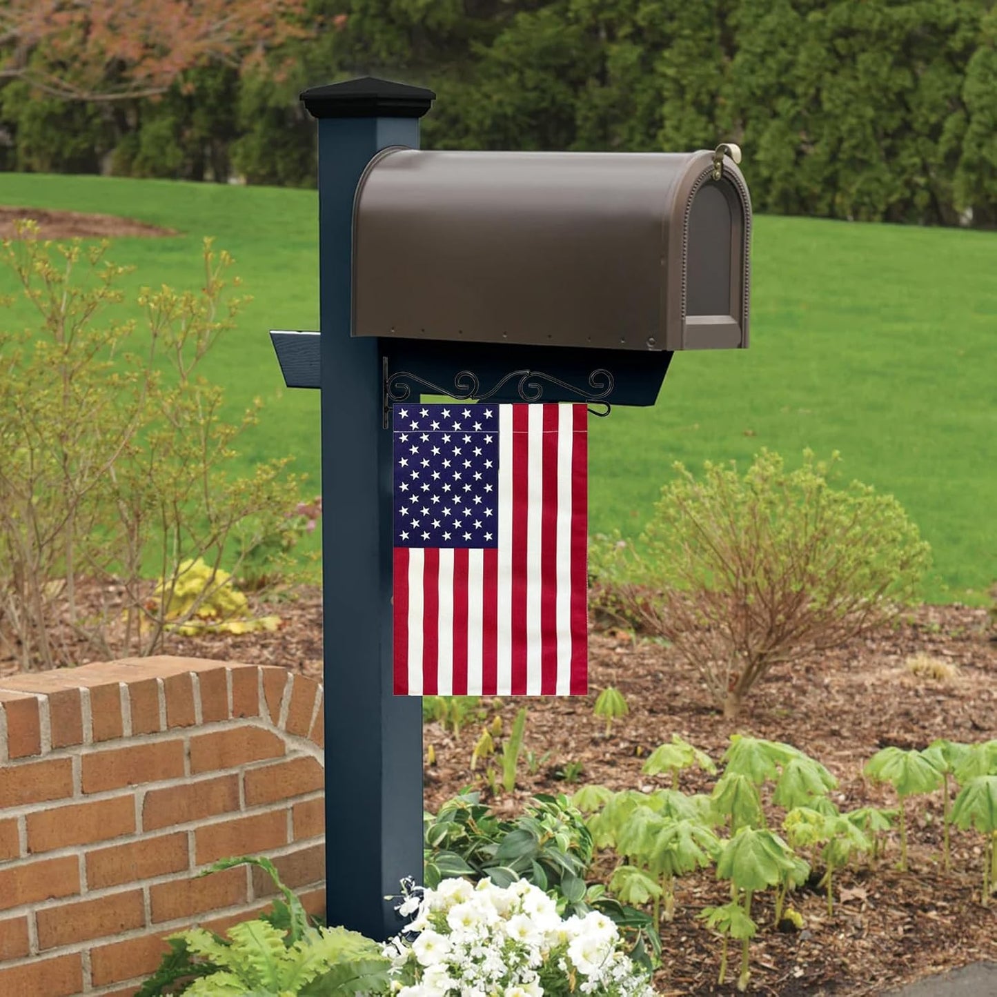 TOPFLAGS American Garden Flag with Wall Garden Flag Hanger Garden Flags Banner Hanger for Wall Outside Yard Small 12x18 Inch