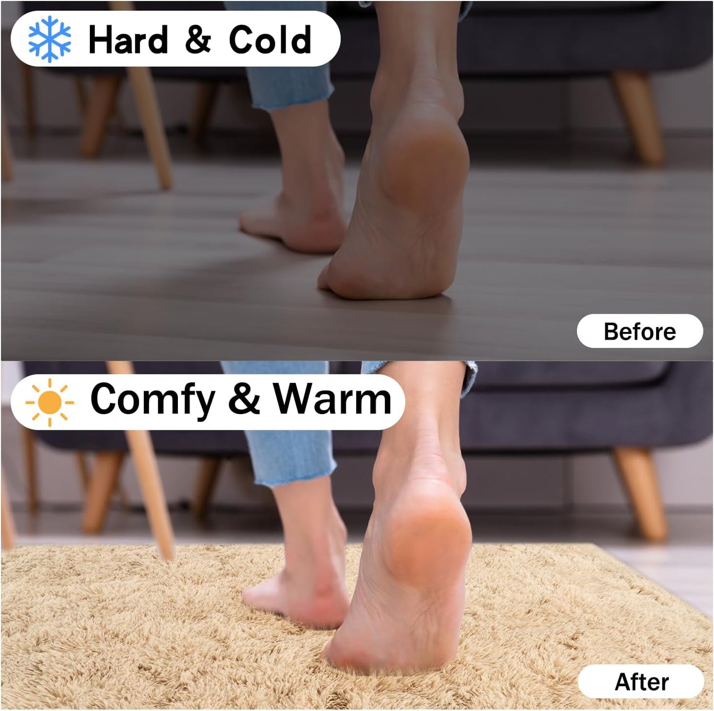 Rezutan Fluffy Rug for Living Room Bedroom,Soft Large Comfy Modern Shaggy Fuzzy Kids Rug for Living Room, Plush Indoor Nursery classroo Home Decor Bedside with Non-Slip Bottom,Camel, 8X10 Feet