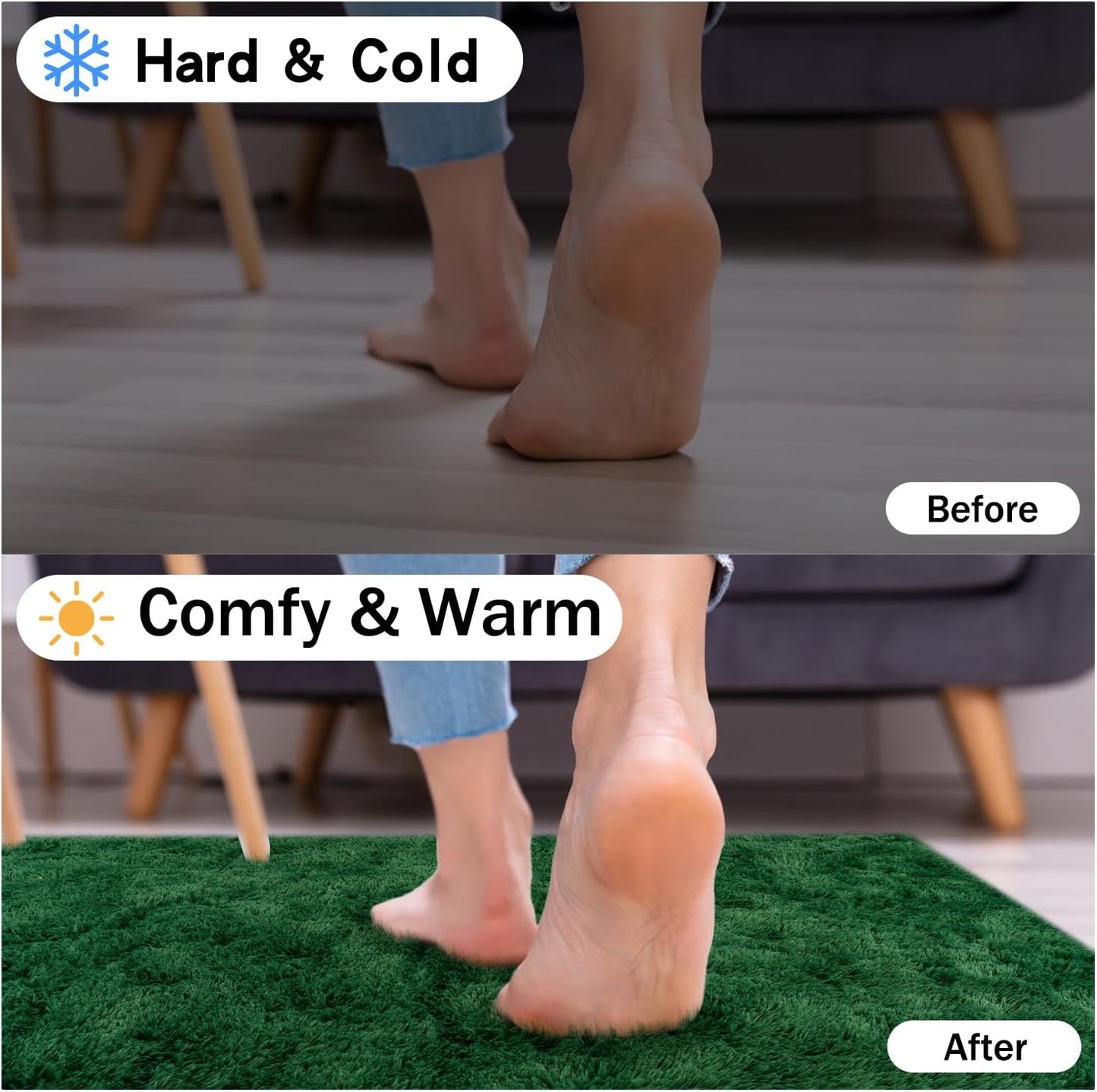 Rezutan Fluffy Rug for Living Room Bedroom, Large Comfy Modern Shaggy Fuzzy Kids, Plush Indoor Nursery Classroom Home Decor Bedside Rug with Non-Slip Bottom, Blackish Green, 8 X 10 Feet