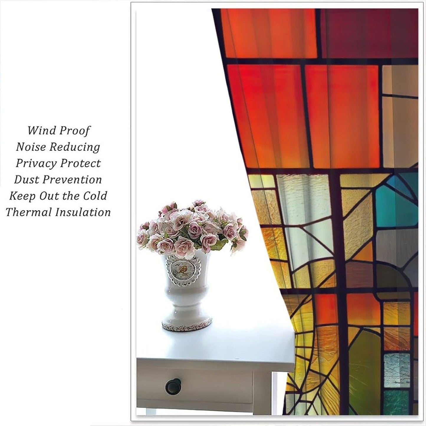 Stained Glass Curtains,Retro Abstract Colorful Geometry Textures Art Home Decor Drapes for Bedroom Living Room Kitchen Window Treatment 2 Panels Set Total Size 42" W X 45" L Inch