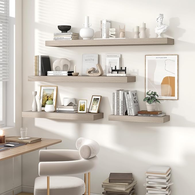 Heimlove 55 Inch Floating Shelves for Wall,10 Deep Large Grey Floating Shelf with Heavy Duty Brackets,Wall Shelf Mounted Storage & Display Shelves for Bedroom,Living Room,Kitchen,Office