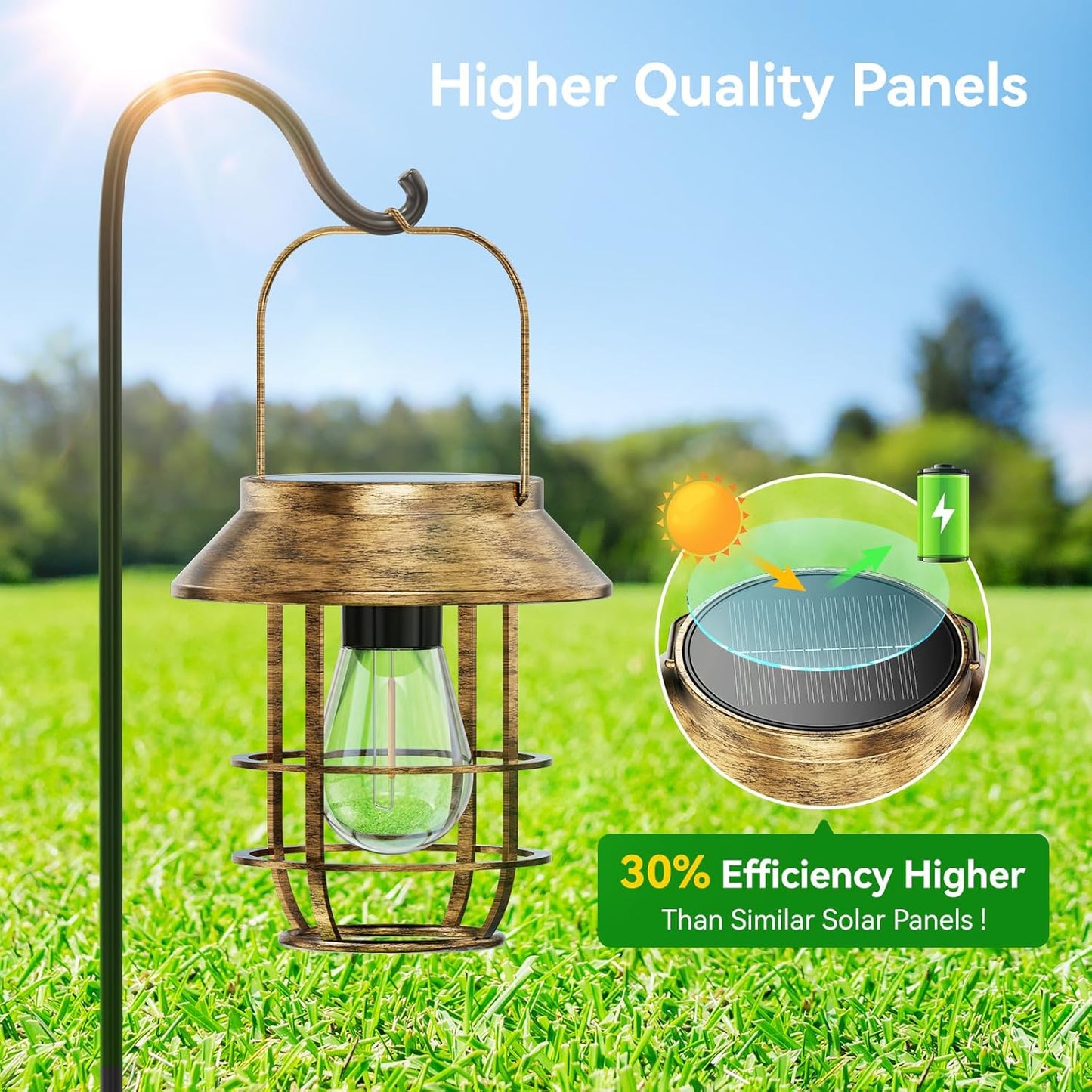 Solar Lanterns Outdoor Waterproof, High Brightness Hanging Solar Lights for Outside with Wall Hooks, Retro Metal Outdoor Lanterns Auto On/Off for Porch, Patio, Yard Decor 4 Pack