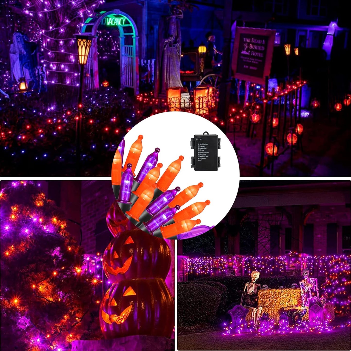 Dazzle Bright Purple and Orange Battery Operated 50 LED 16FT Waterproof Mini String Lights with 8 Modes - Indoor/Outdoor Halloween Decorations